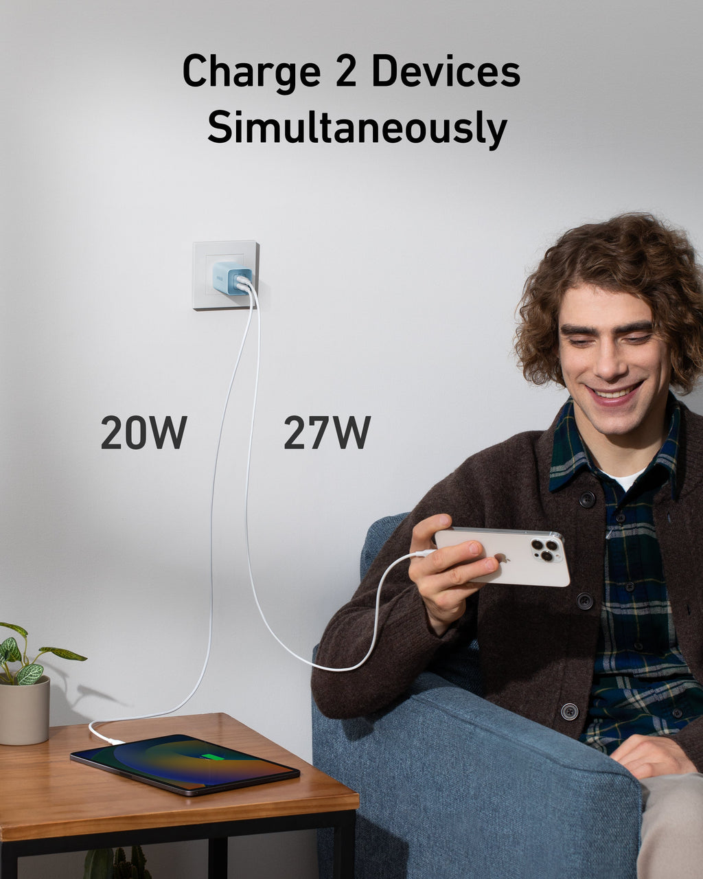 Anker charging adapter with 20W for tablet, 27W for smartphone