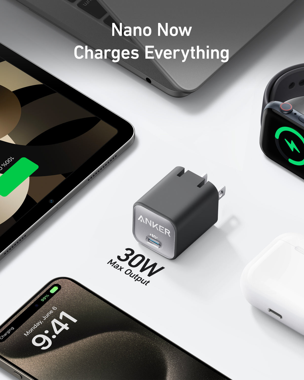 Anker charger with 30W output for Nano Now