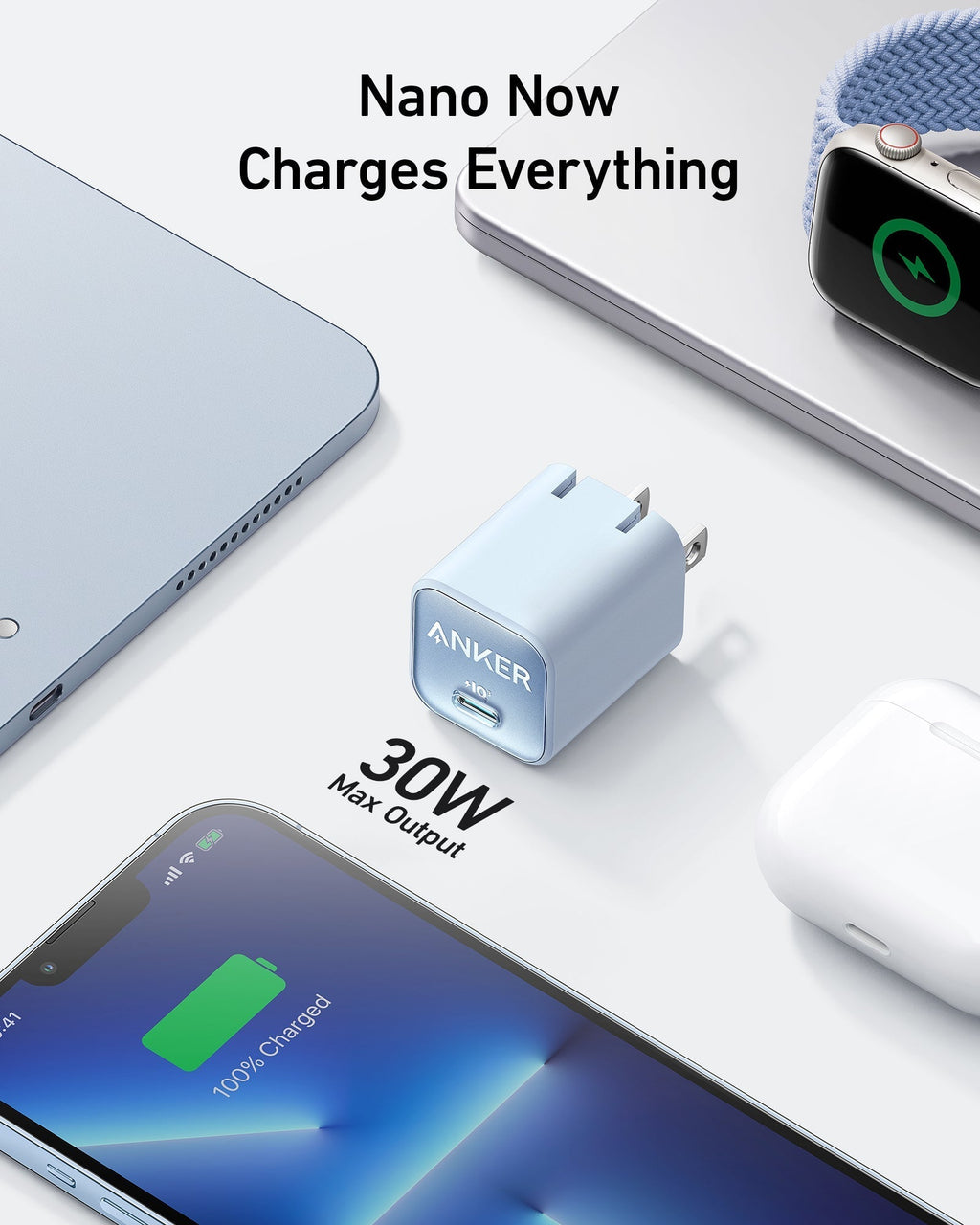Anker charger with 30W max output for charging devices