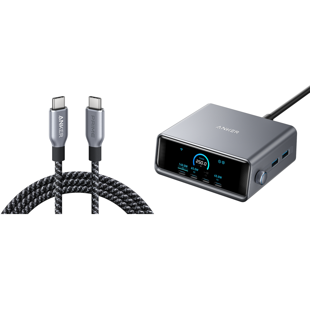 Prime Charger (250W, 6 Ports, GaNPrime) with USB-C to USB-C Cable (240W)