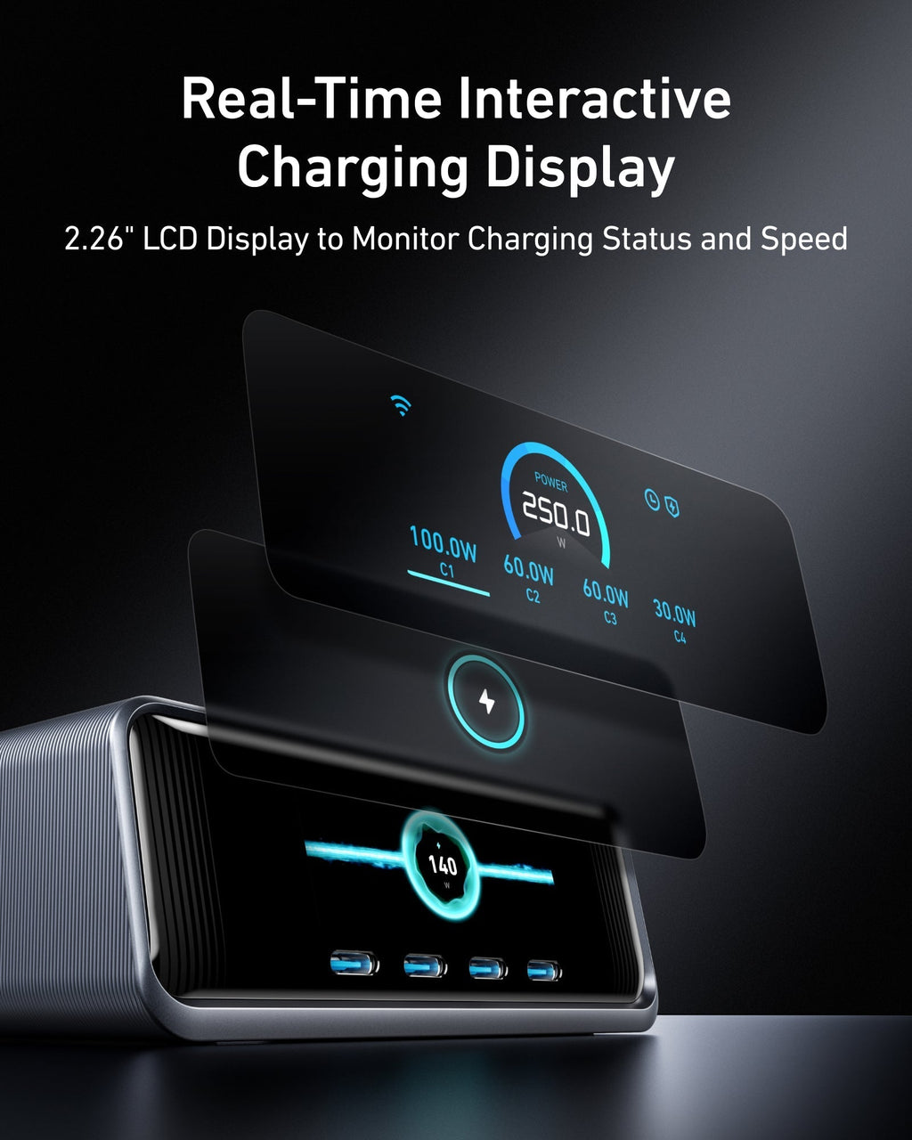 Anker charging station with interactive display for fast speed