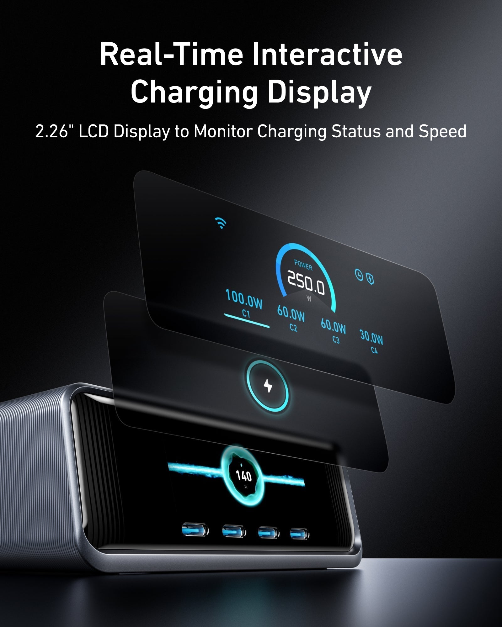 Anker charging station with interactive display for fast speed