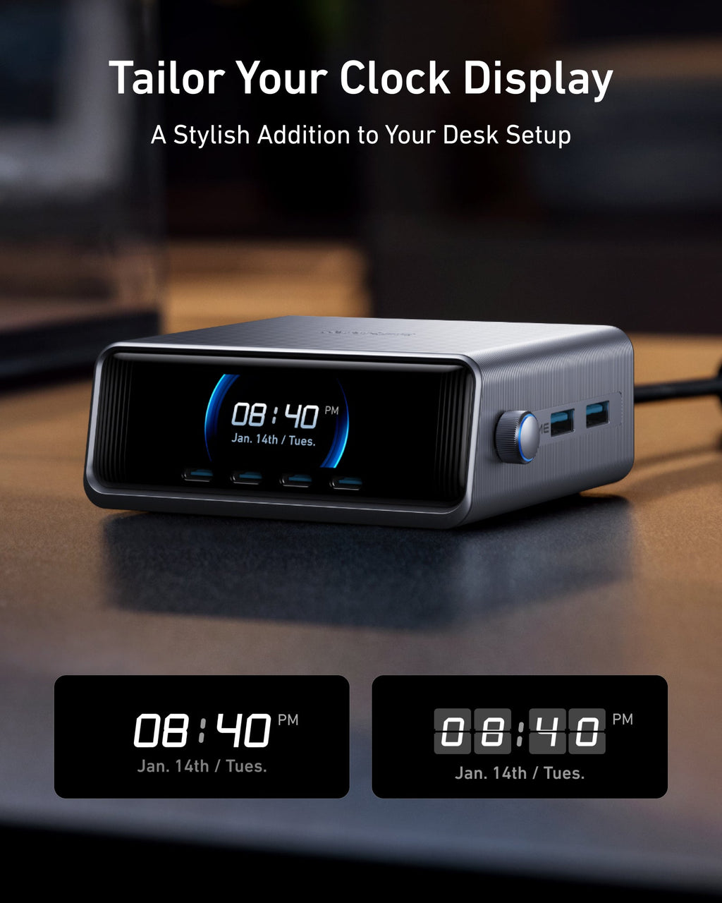 Anker desk clock with customizable display for Keyword