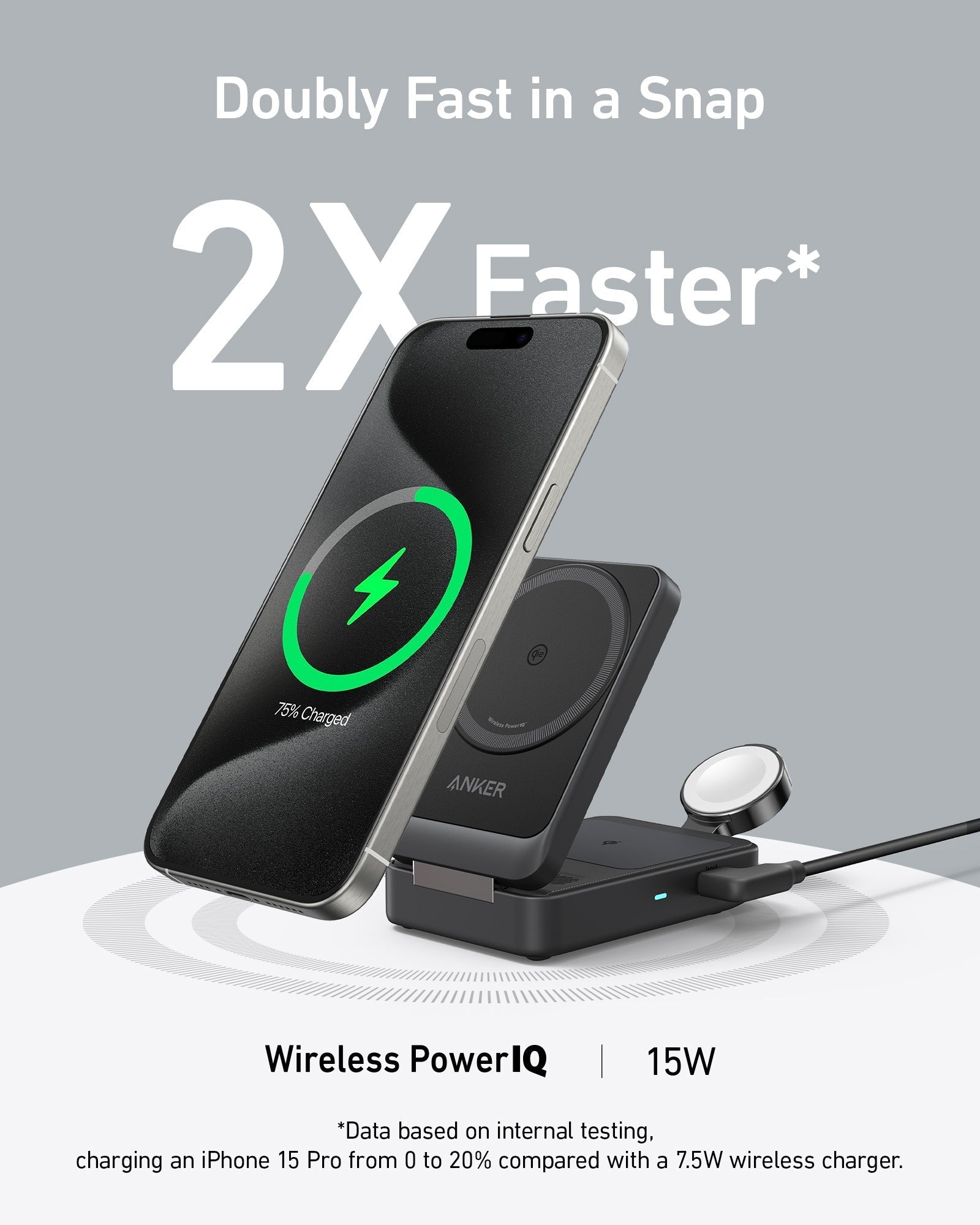 Refurbished Anker MagGo Wireless Charging Station (Foldable 3-in-1)