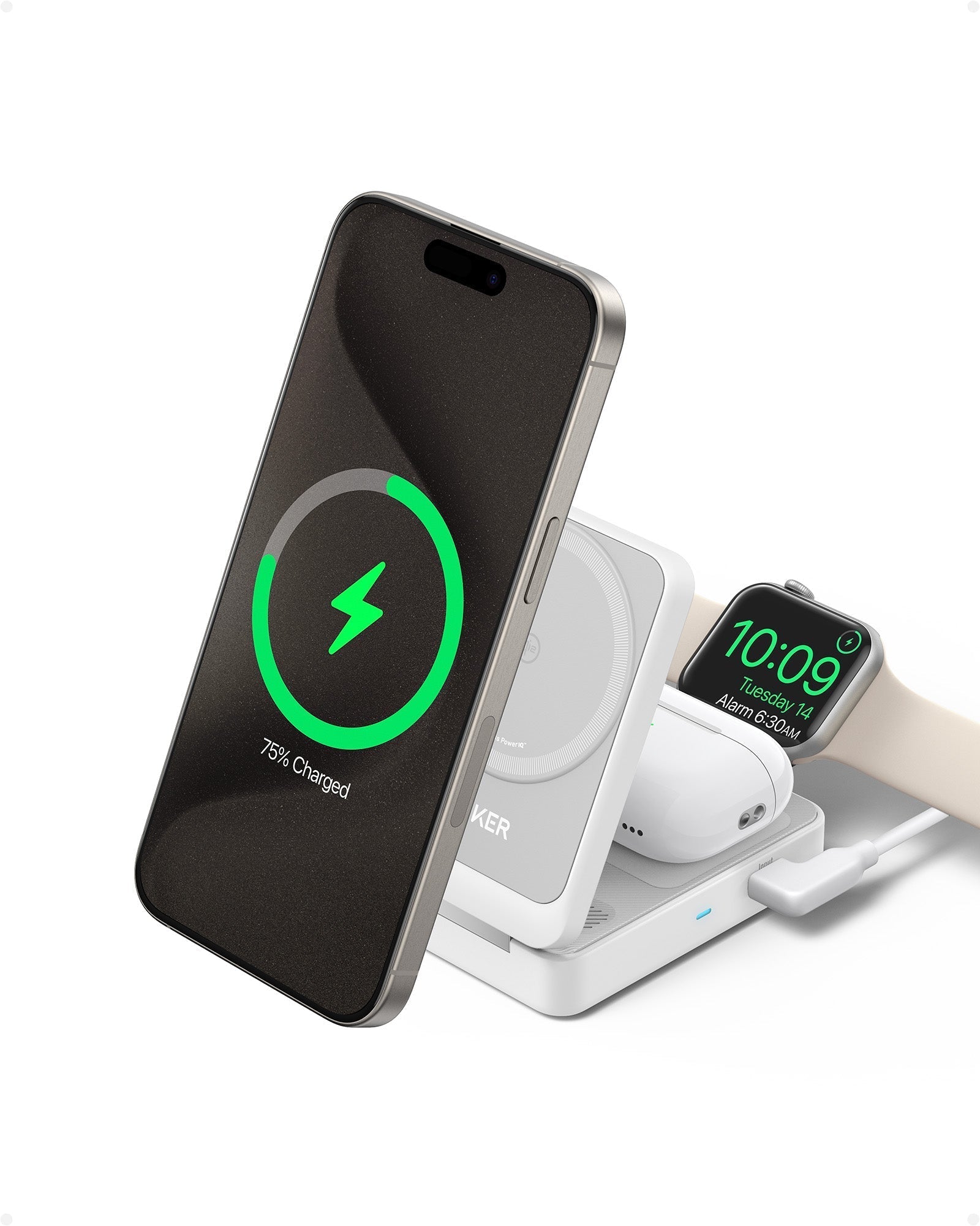 Anker wireless charging station with phone and watch for fast charging