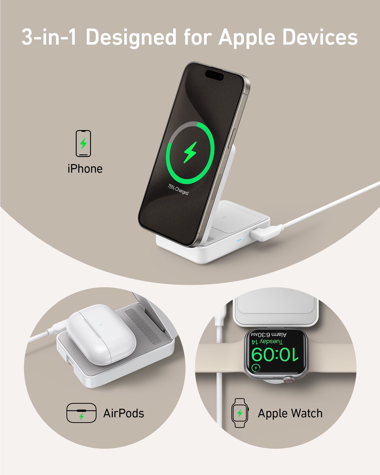 Refurbished Anker MagGo Wireless Charging Station (Foldable 3-in-1)