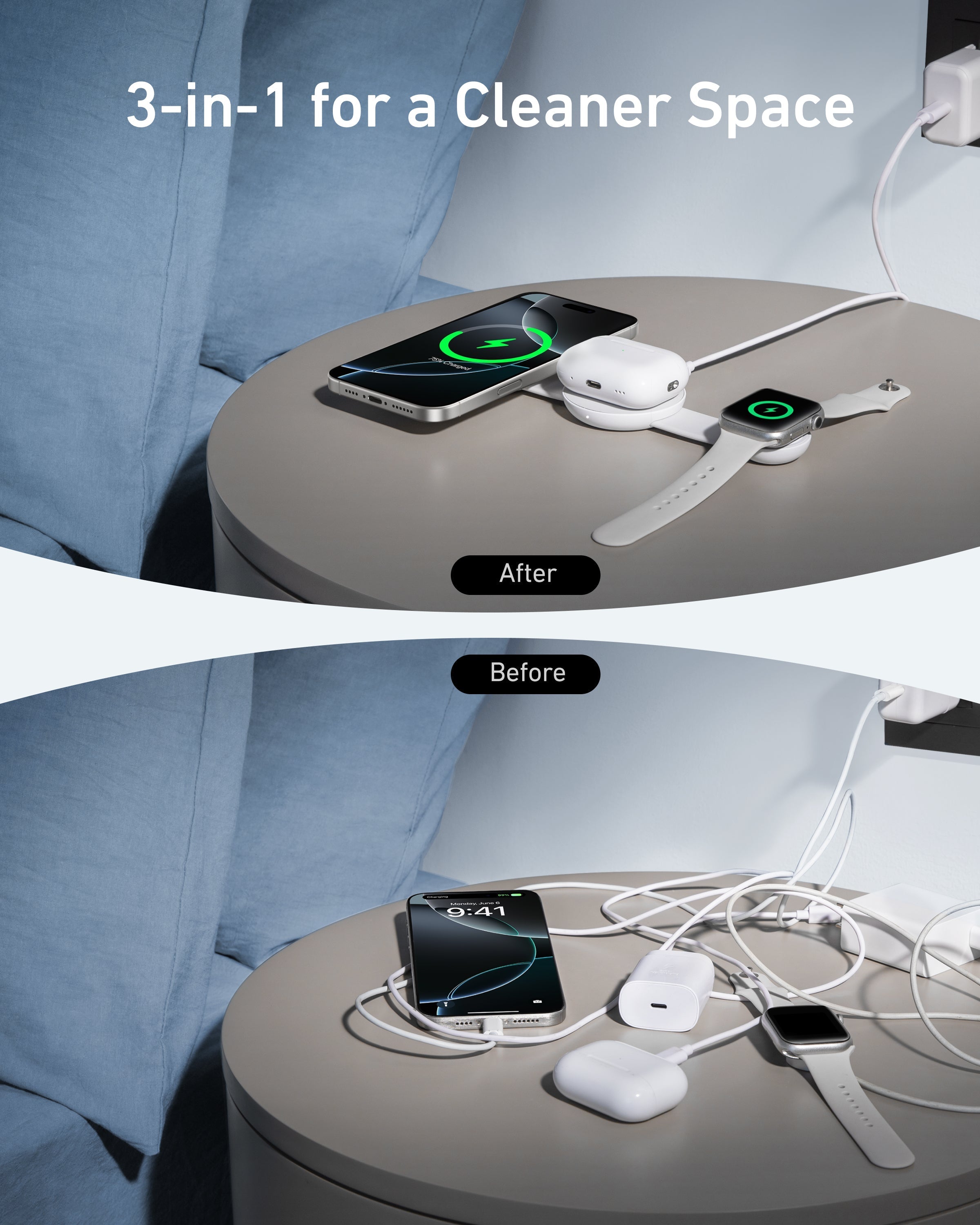 Anker MagGo Wireless Charging Station (3-in-1, Foldable Pad) and Anker Nano Travel Adapter (5-in-1, 20W, 1-Pack)