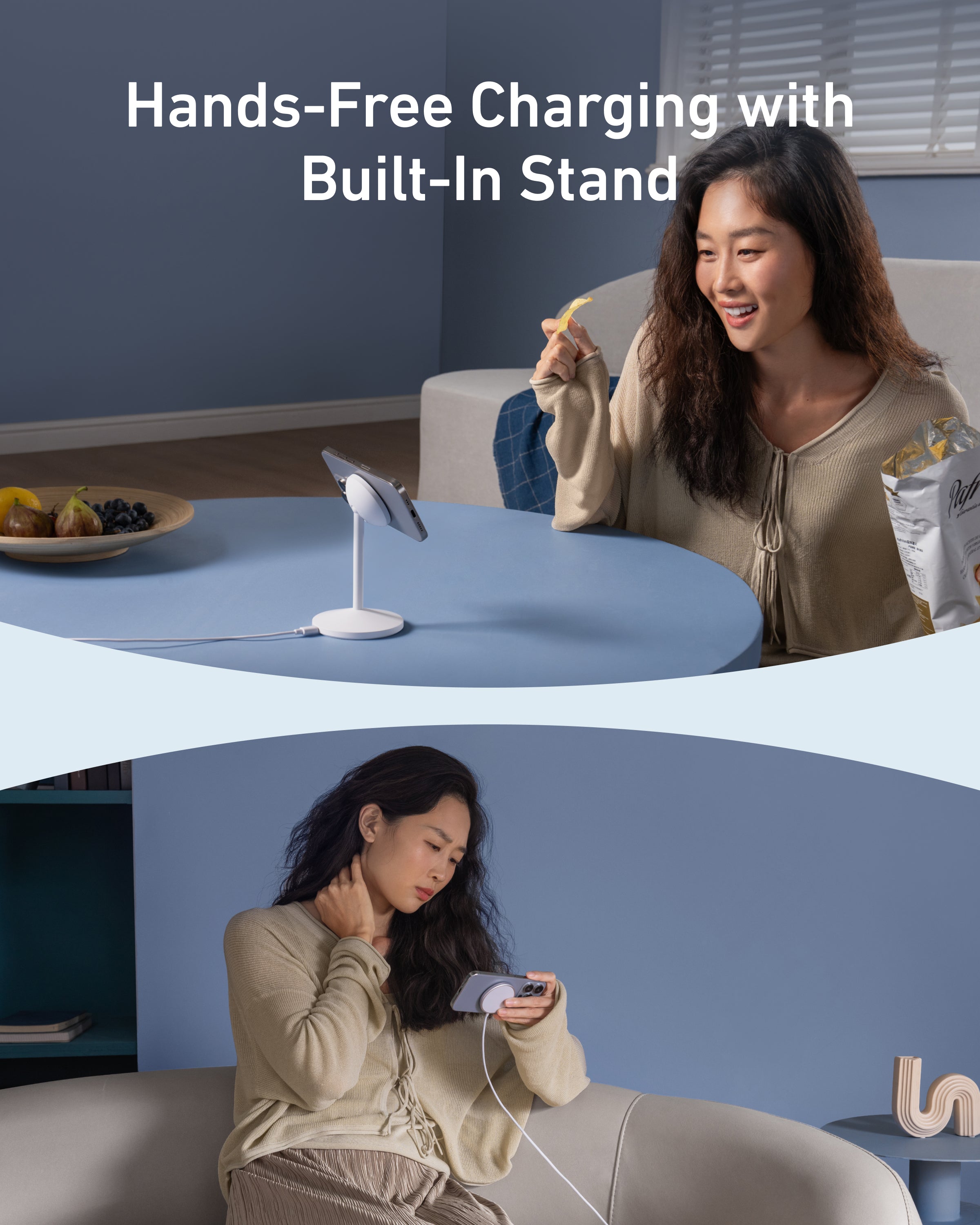 Anker stand with built-in hands-free charging for convenience