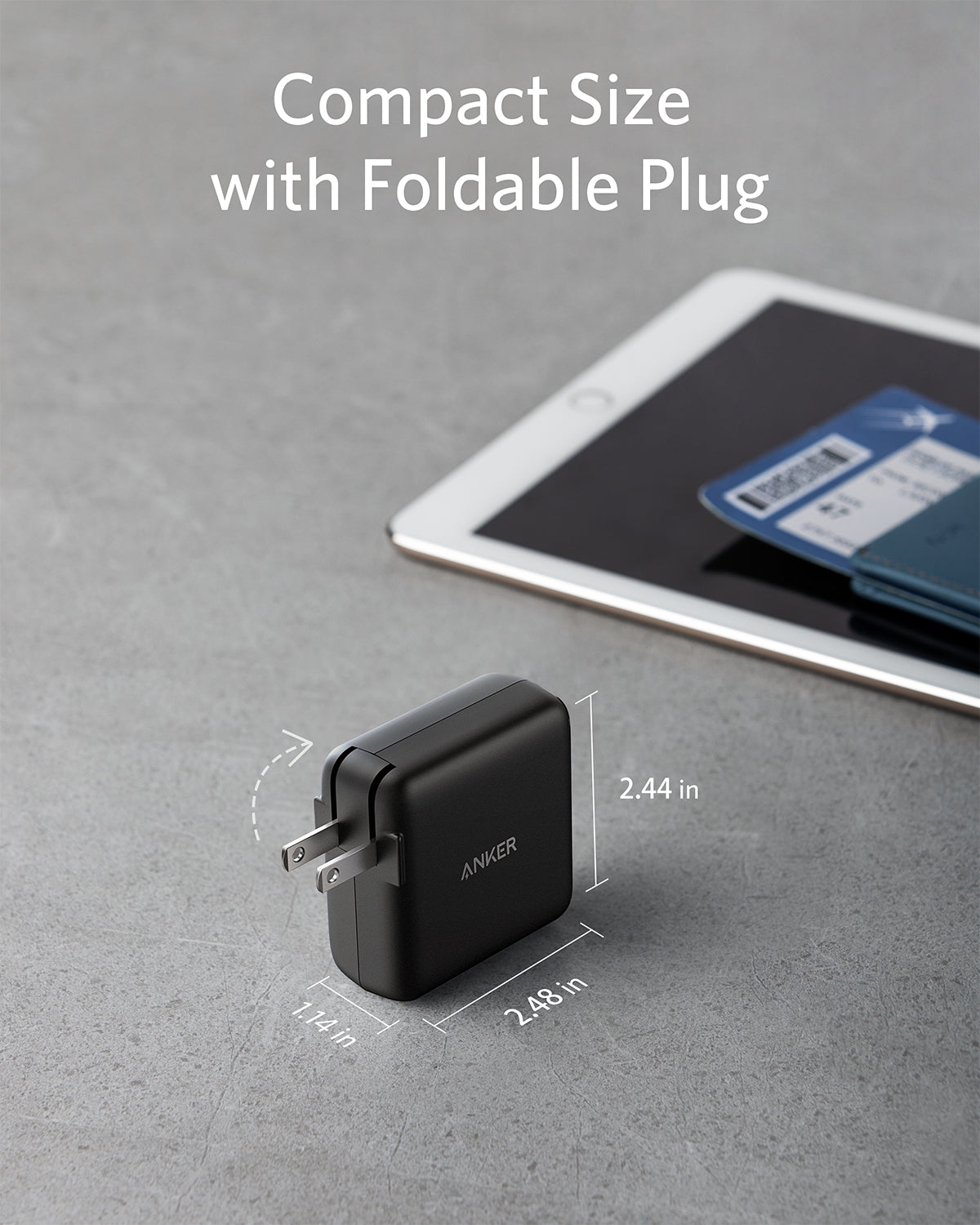 Anker charger with compact size and foldable plug for travel