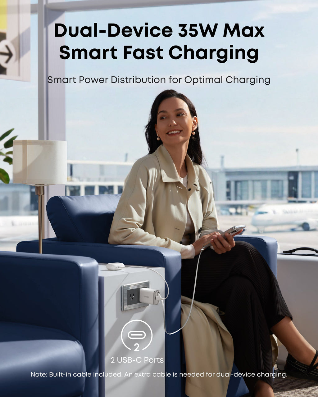Anker charger with dual USB-C ports for smart fast charging