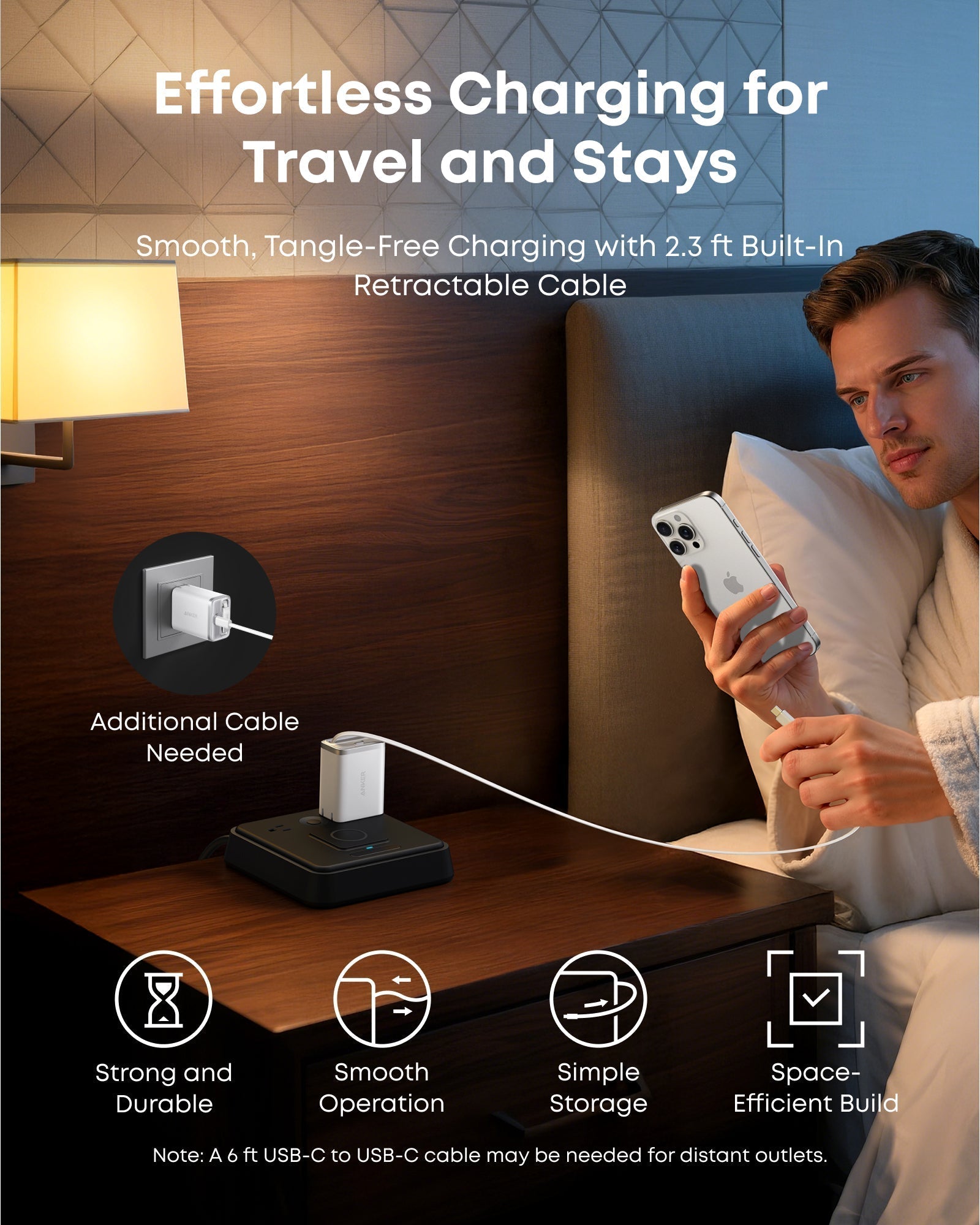 Anker with retractable cable for smooth charging