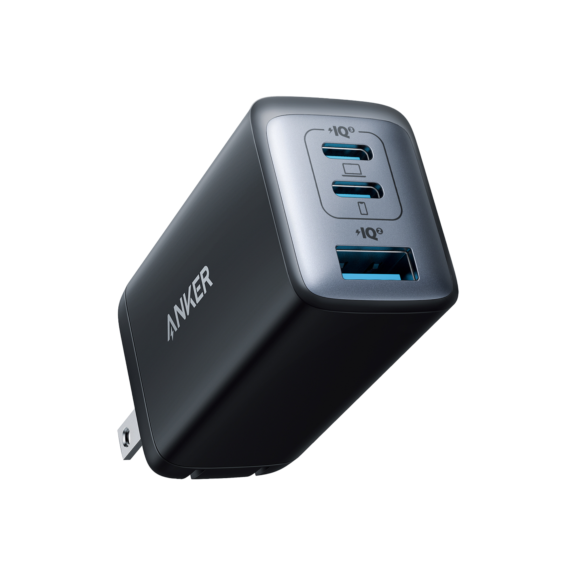 Anker black wall charger with two USB-C and one USB-A ports