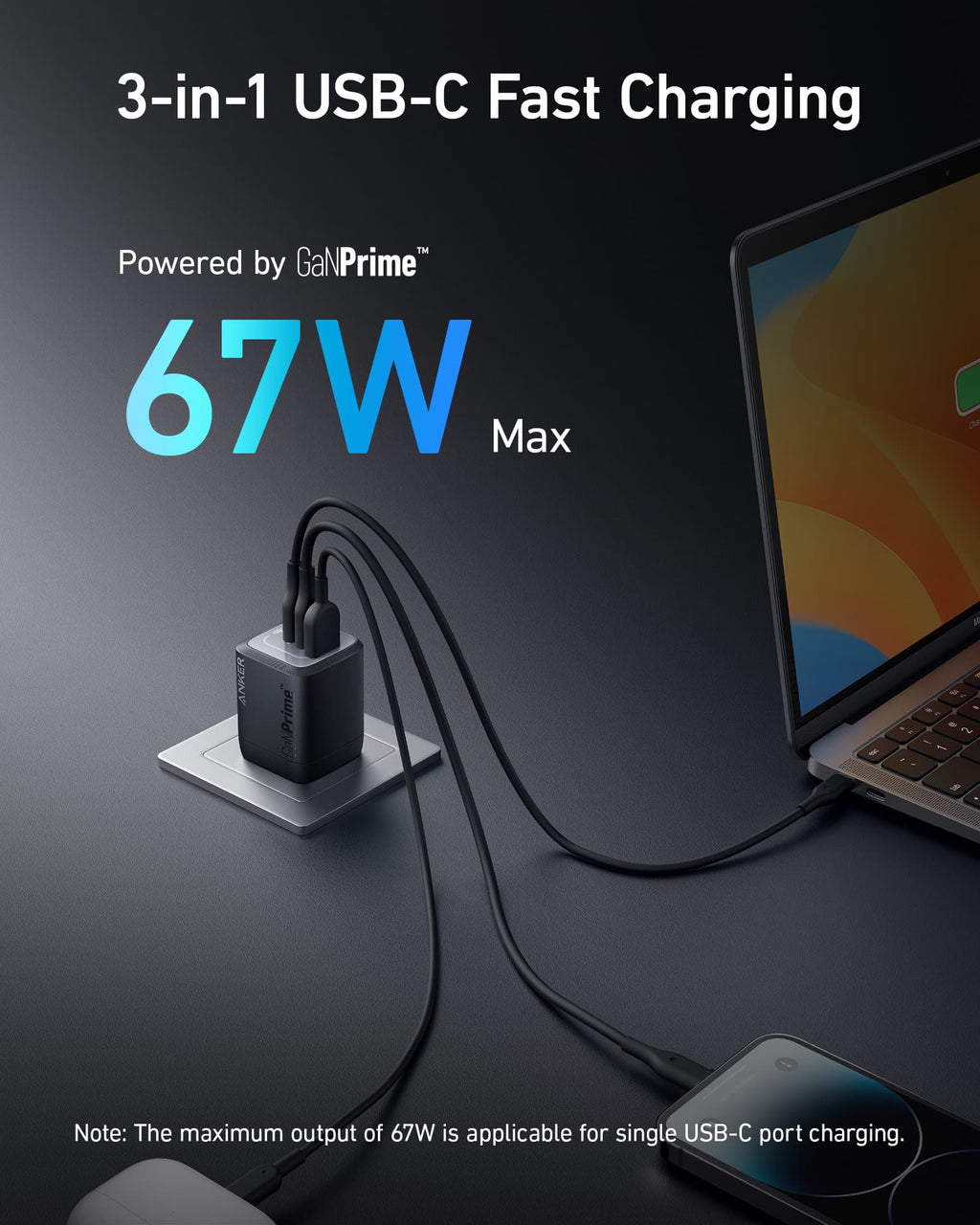 Anker GaNPrime charger with 3-in-1 fast charging and 67W max power