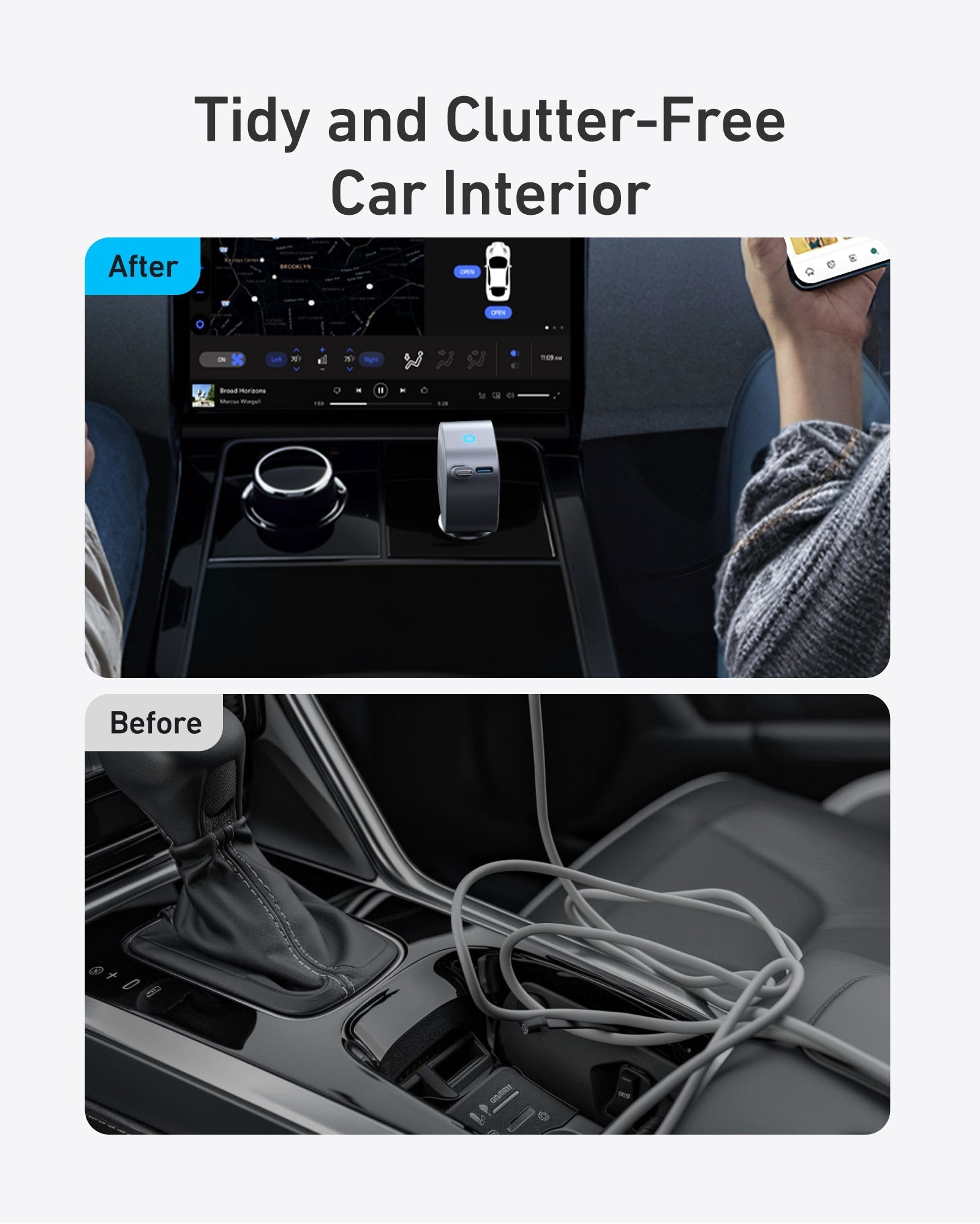 Anker with clean console for tidy car interior