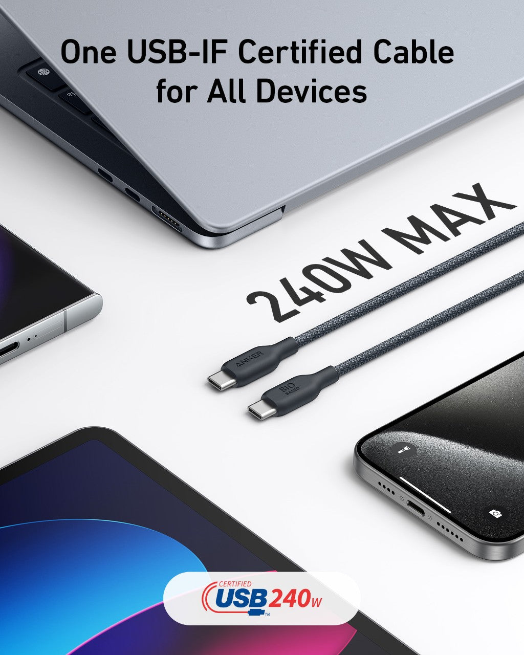 Anker cable for all devices with 240W max certified USB
