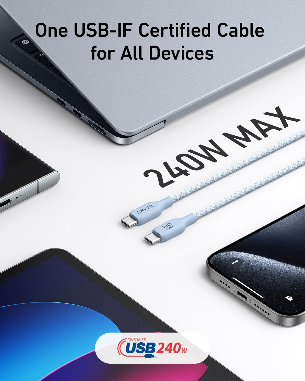 Anker cable with USB-IF certification for 240W charging