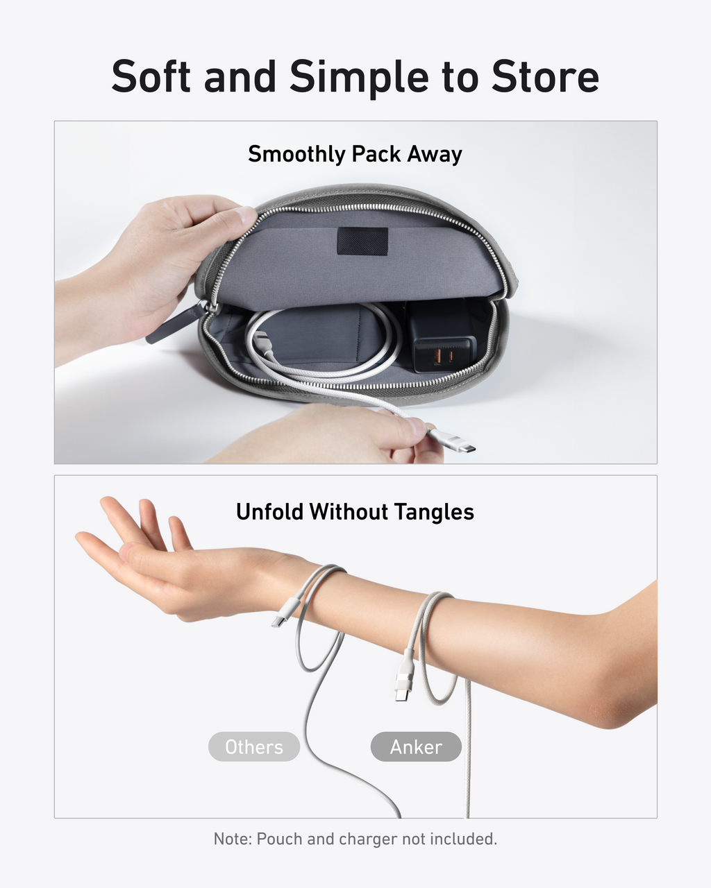 Anker charging cable with soft material for easy storage