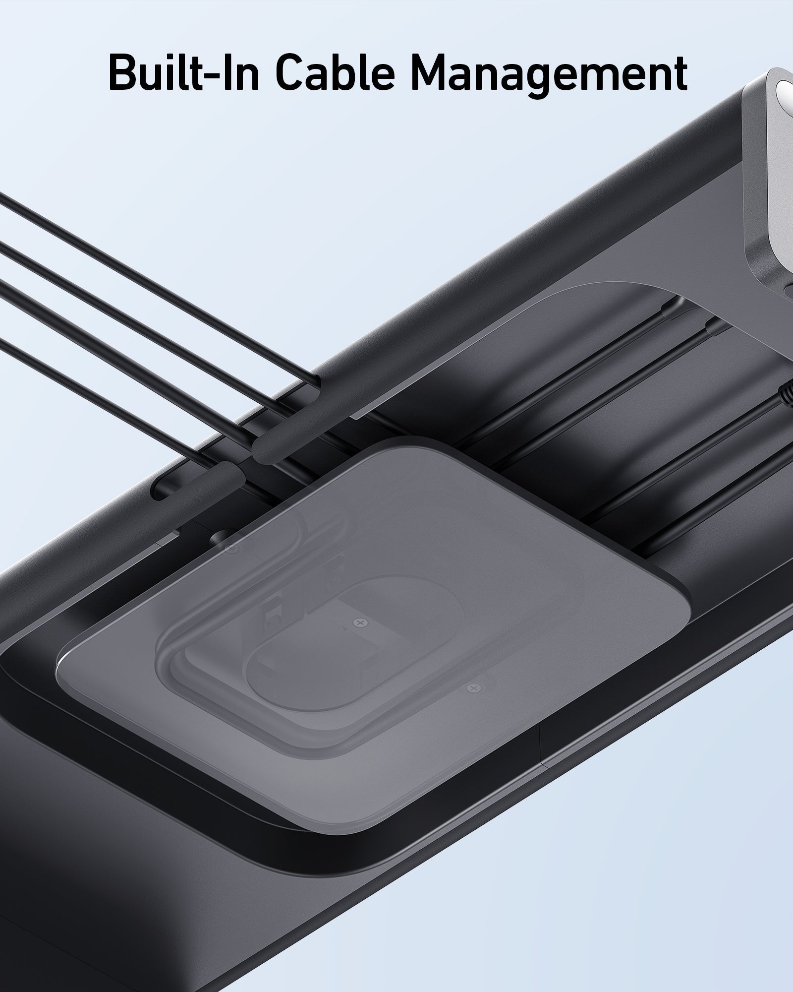 Anker built-in cable management system with organized wires.