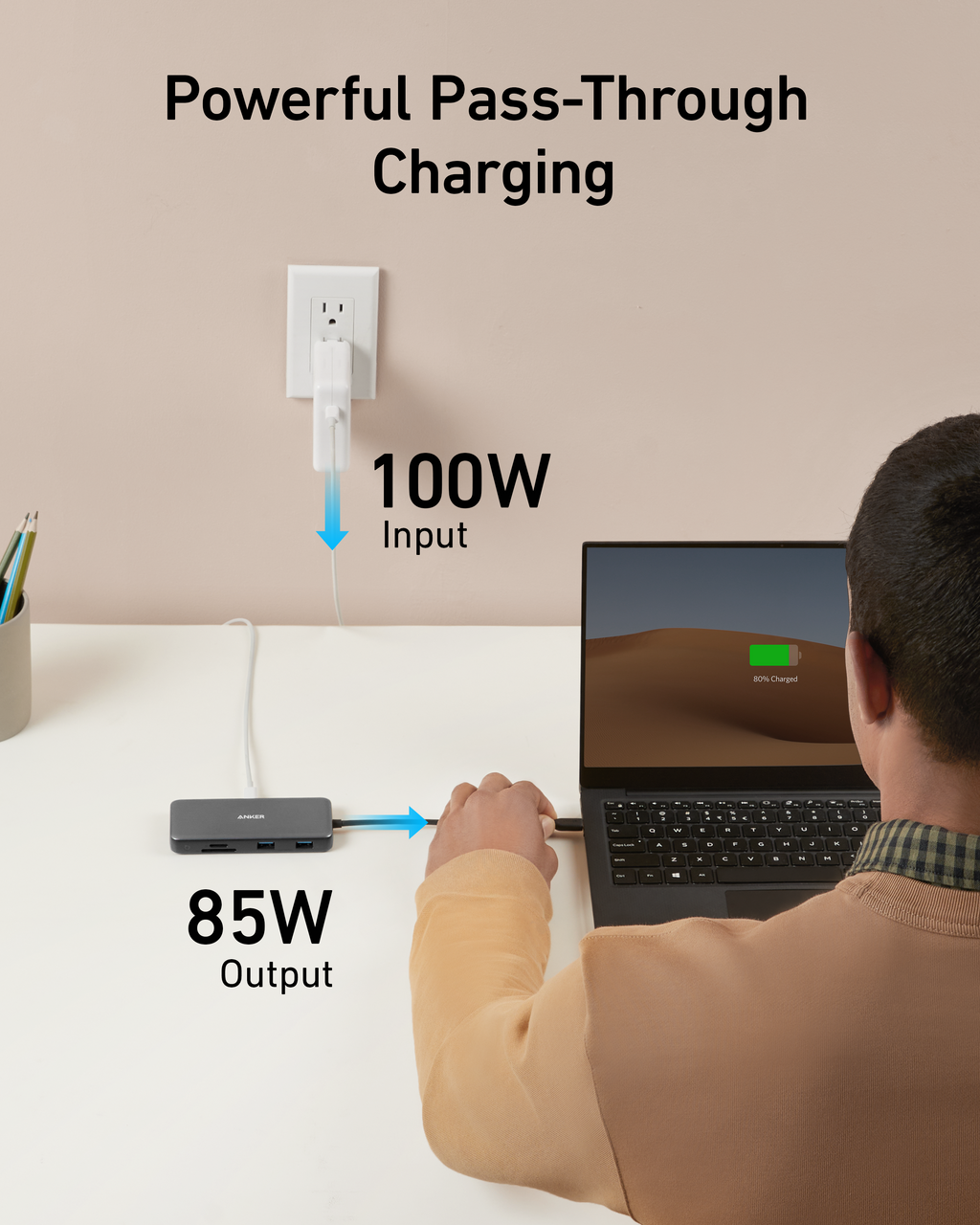 Anker hub with powerful pass-through charging for laptop