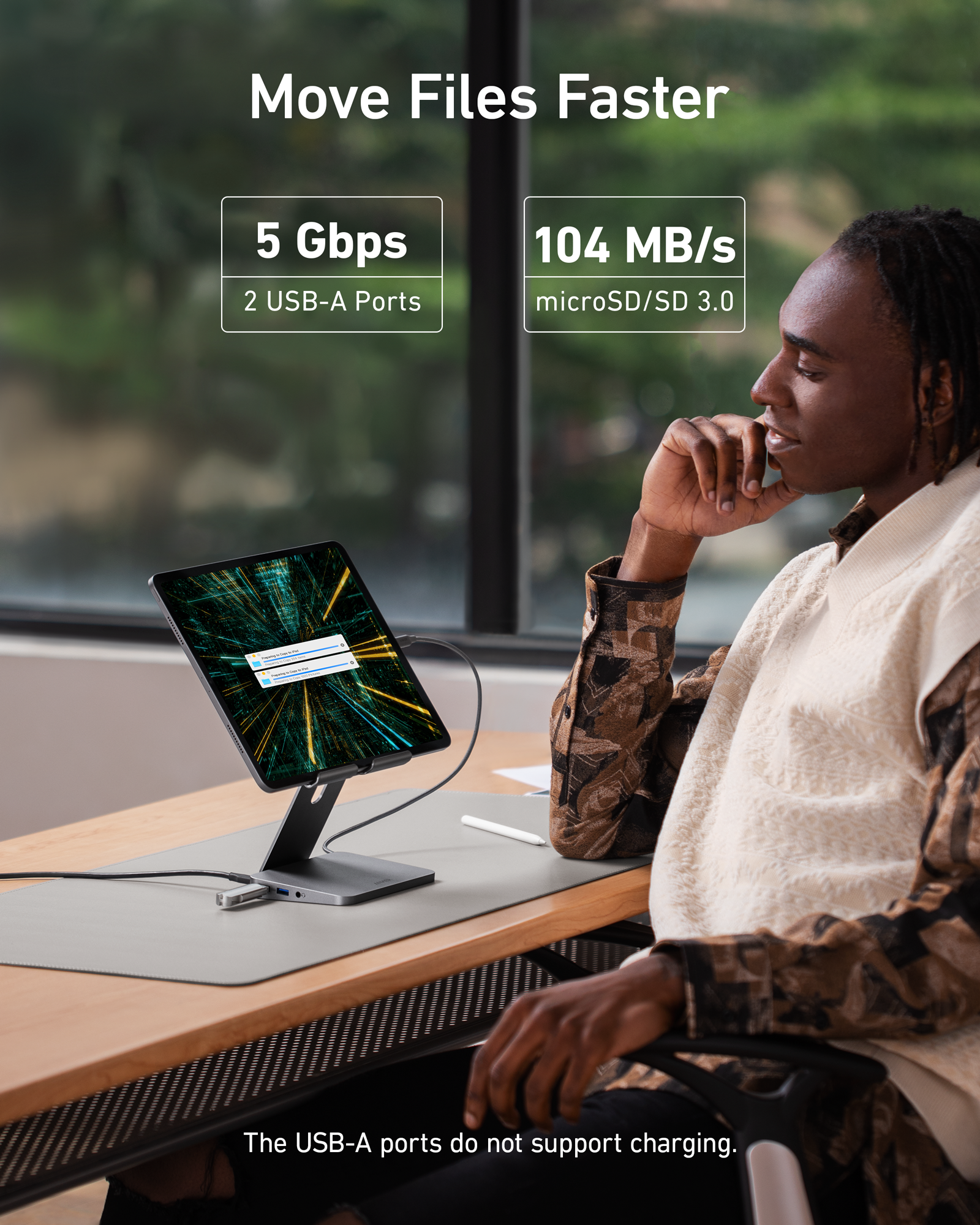 Anker with tablet stand for fast USB-A file transfer