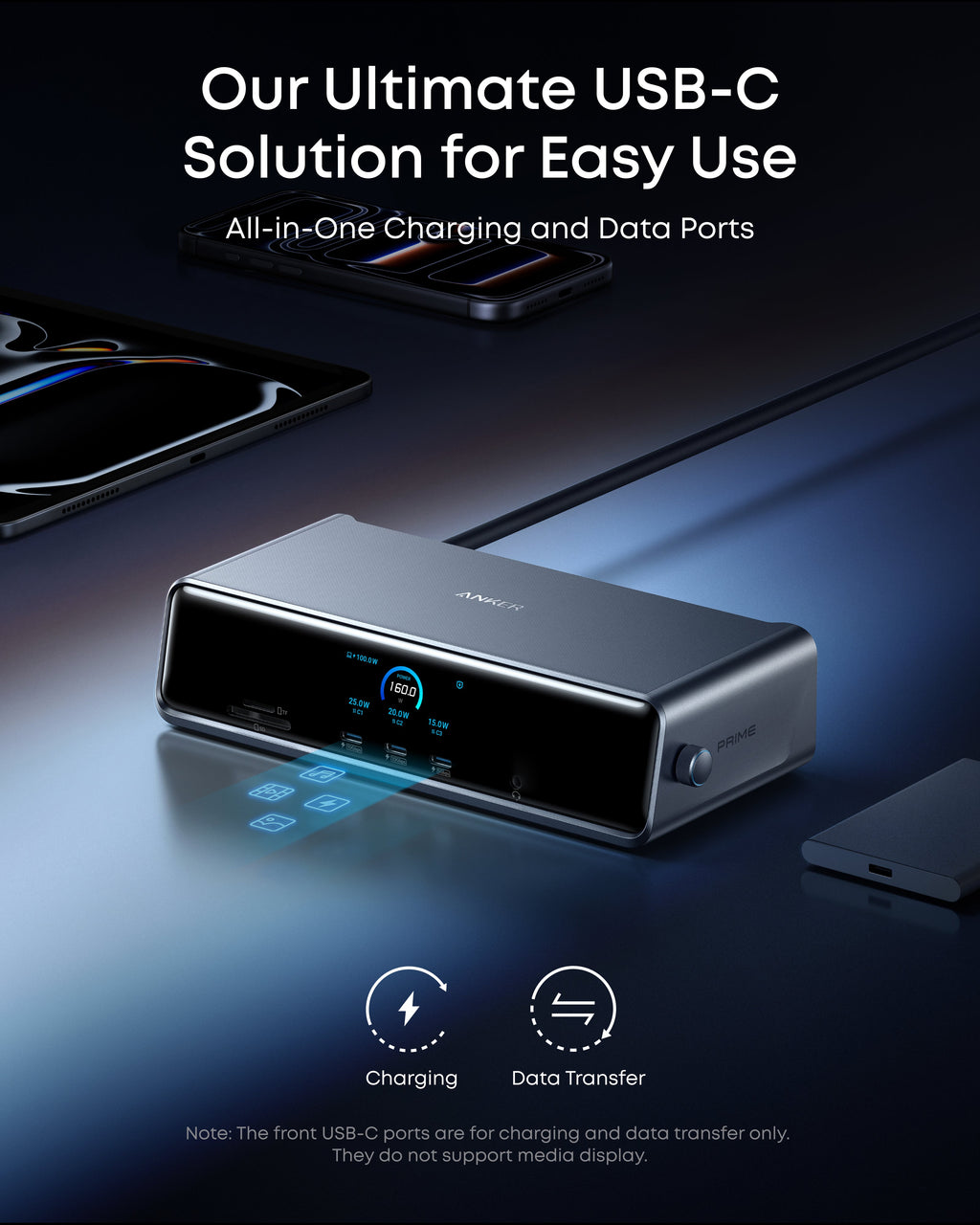 Anker hub featuring multiple USB-C ports for charging and data transfer