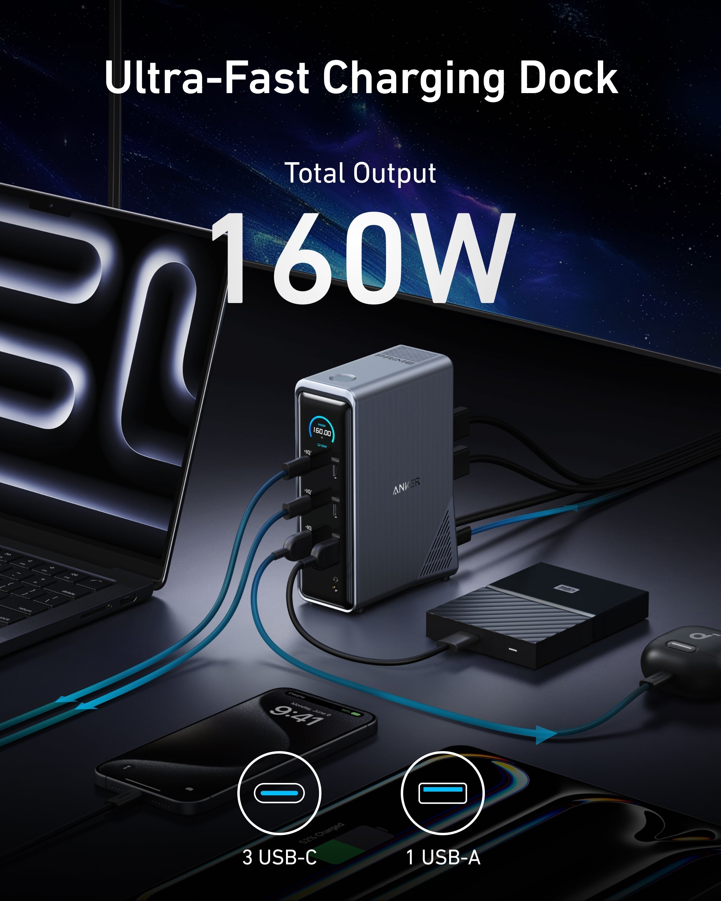 Anker ultra-fast charging dock with 160W output and USB ports
