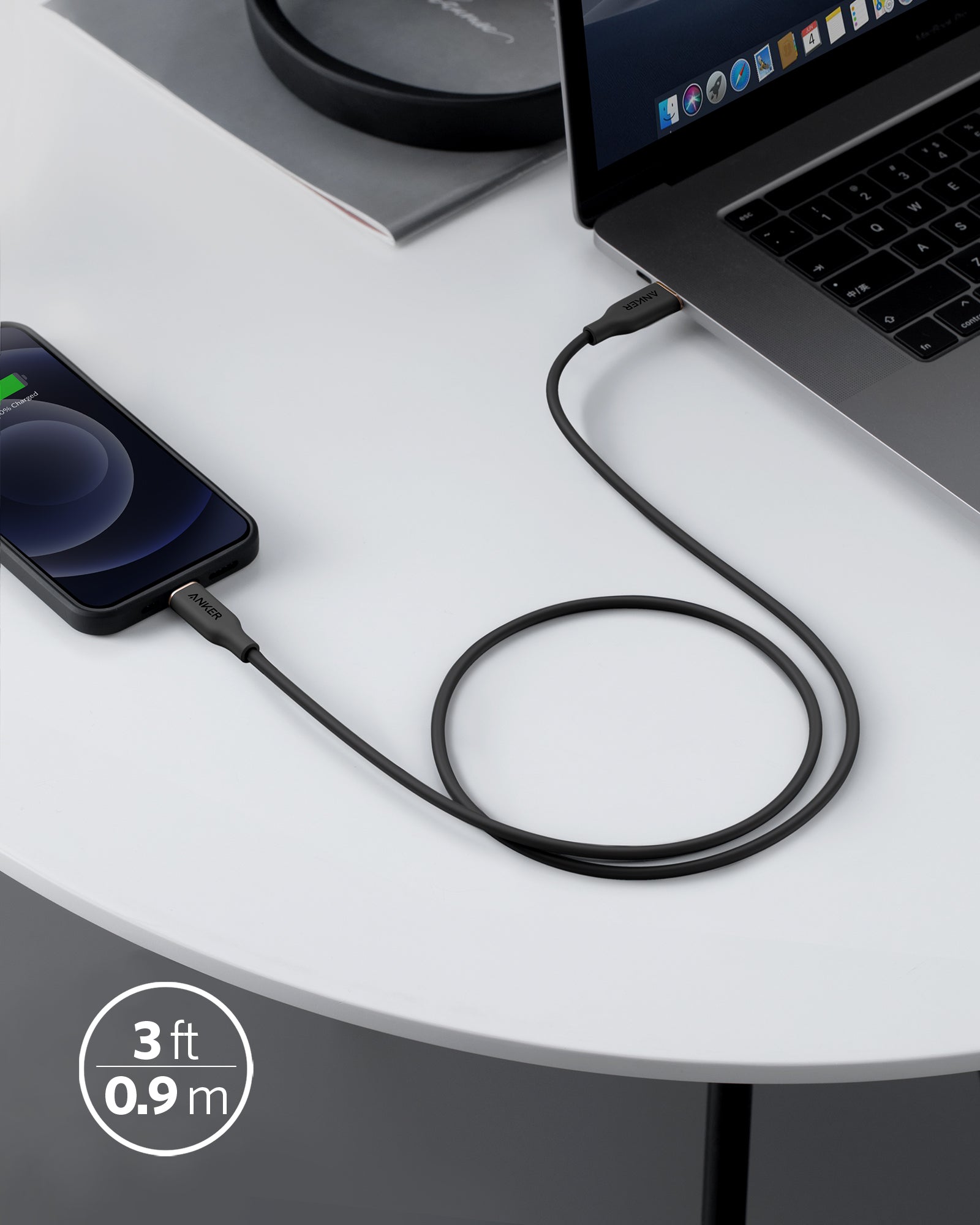 Anker cable for charging phone with laptop and 3 ft length