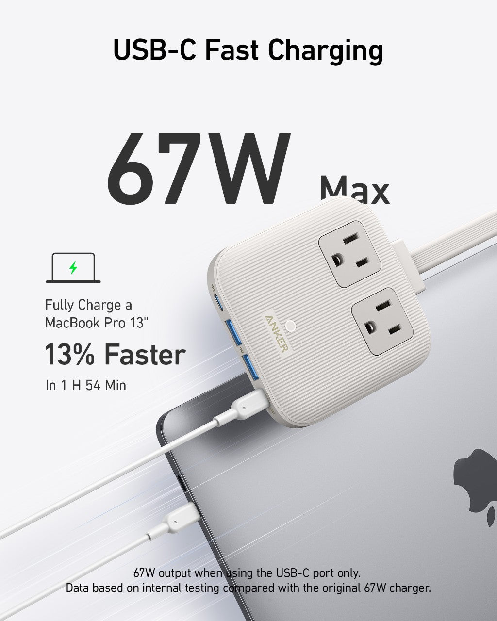 Anker power strip with 67W USB-C fast charging for MacBook Pro