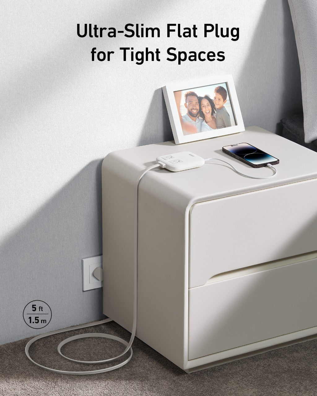 Anker Ultra-slim flat plug with cable for tight spaces