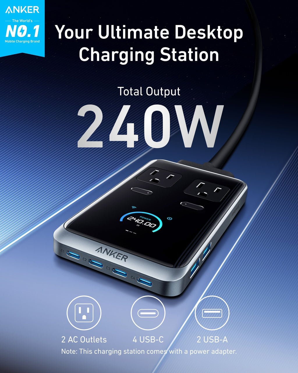Anker Prime Charging Station (8-in-1, 240W) and USB-C to USB-C Cable (6 ft, 240W )