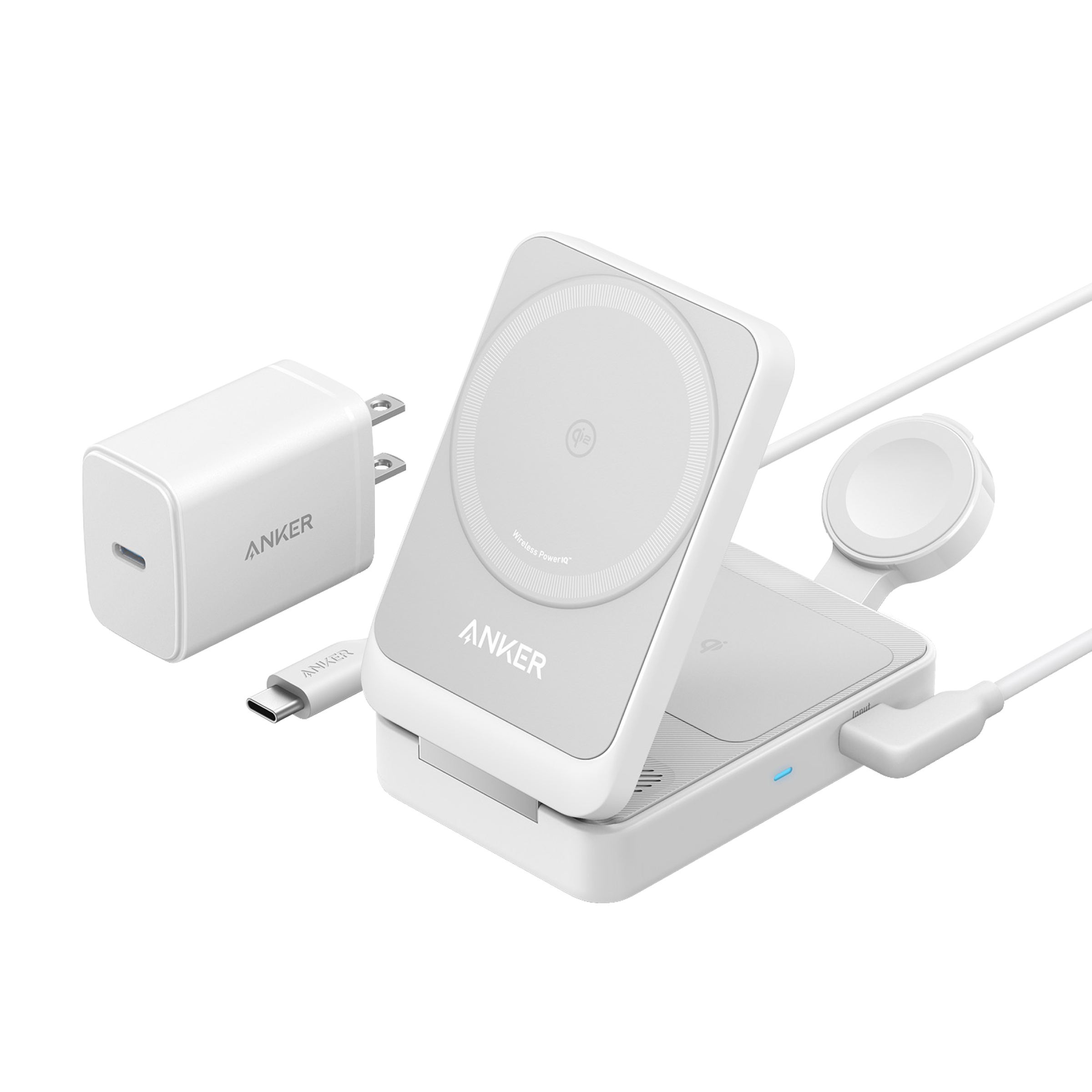Anker MagGo Wireless Charging Station (Foldable 3-in-1) and Anker Nano Travel Adapter (5-in-1, 20W, 1-Pack)