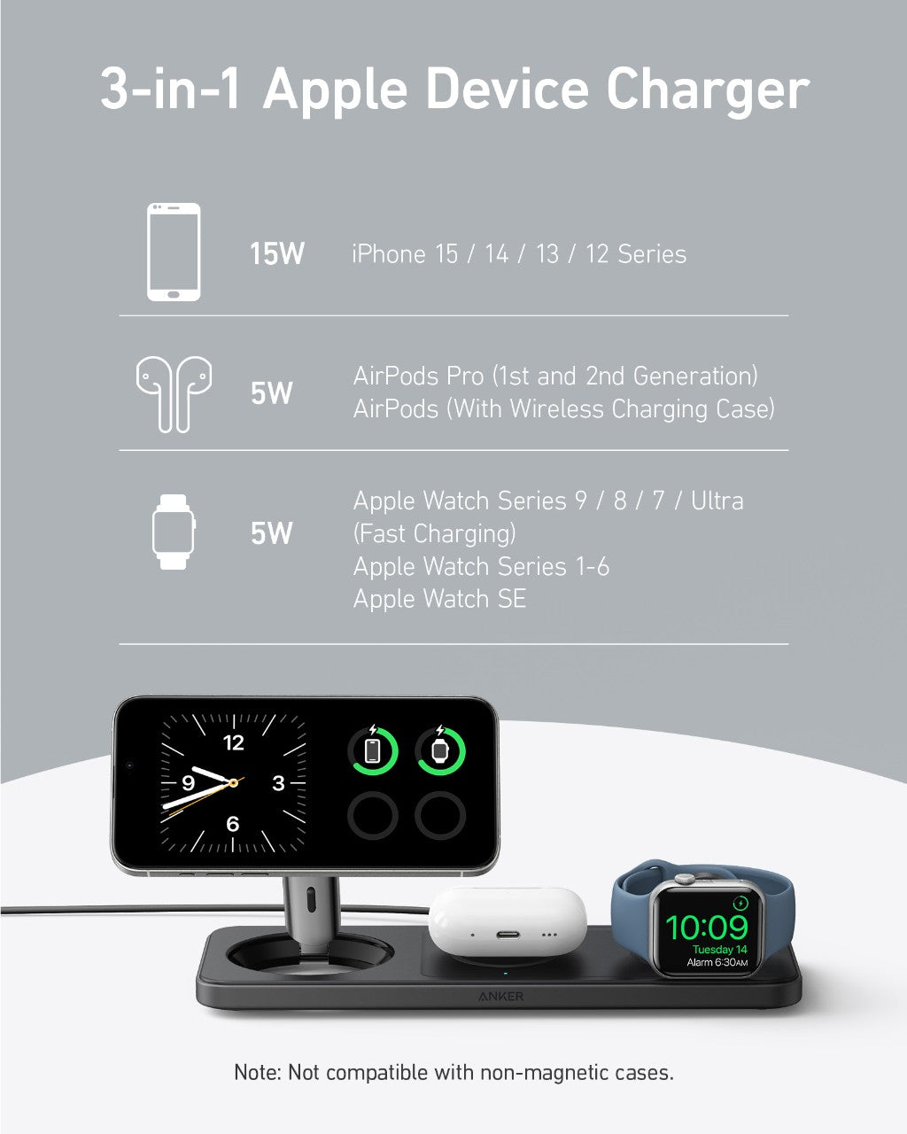 Refurbished Anker MagGo Wireless Charging Station (3-in-1 Pad)