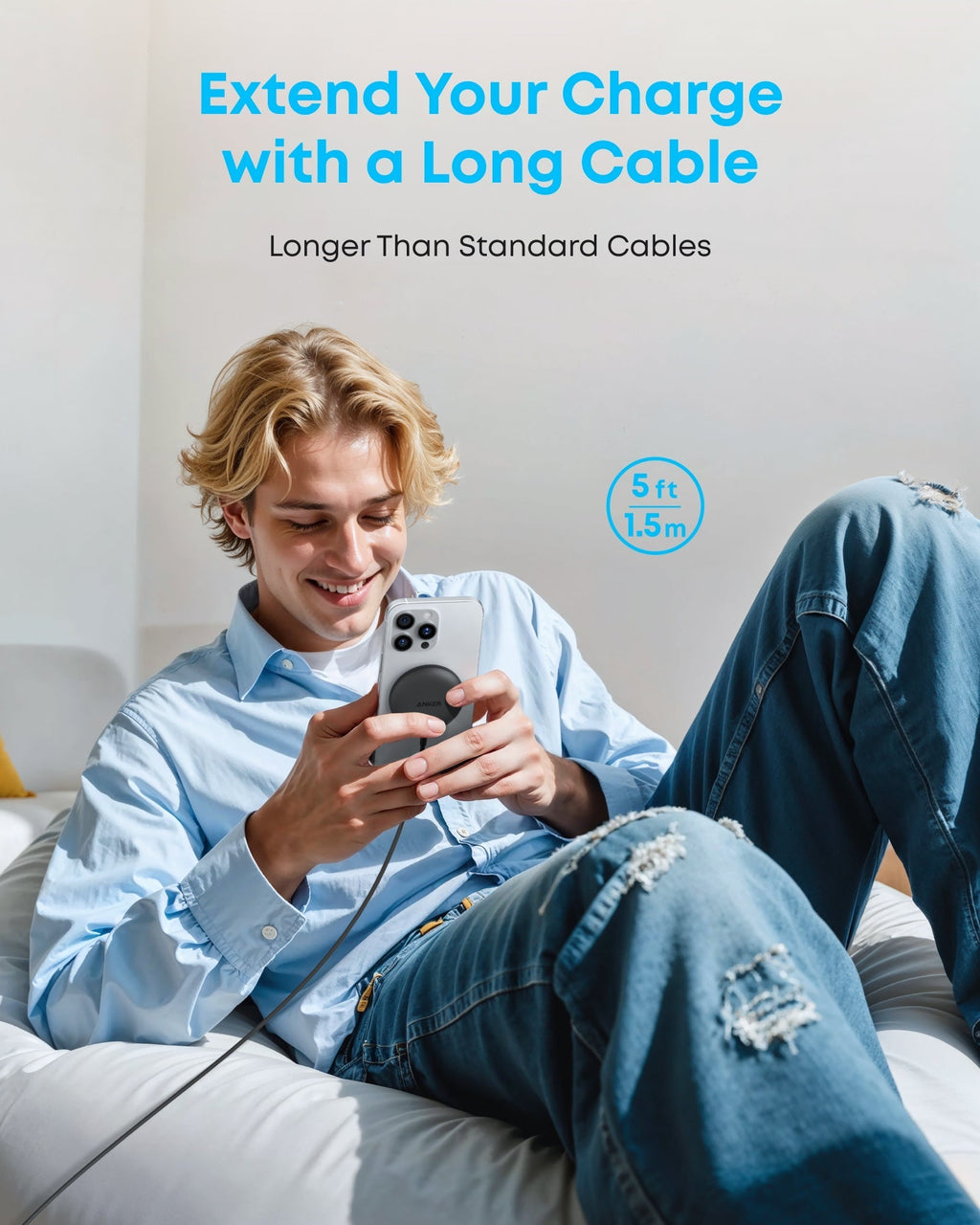 Anker long 1.5m cable with wireless charger for iPhone