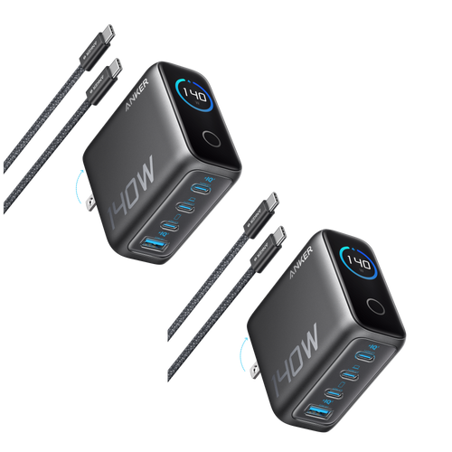 2-Pack Laptop Charger (140W, 4-Port, PD 3.1) with 2-Pack USB-C Cable