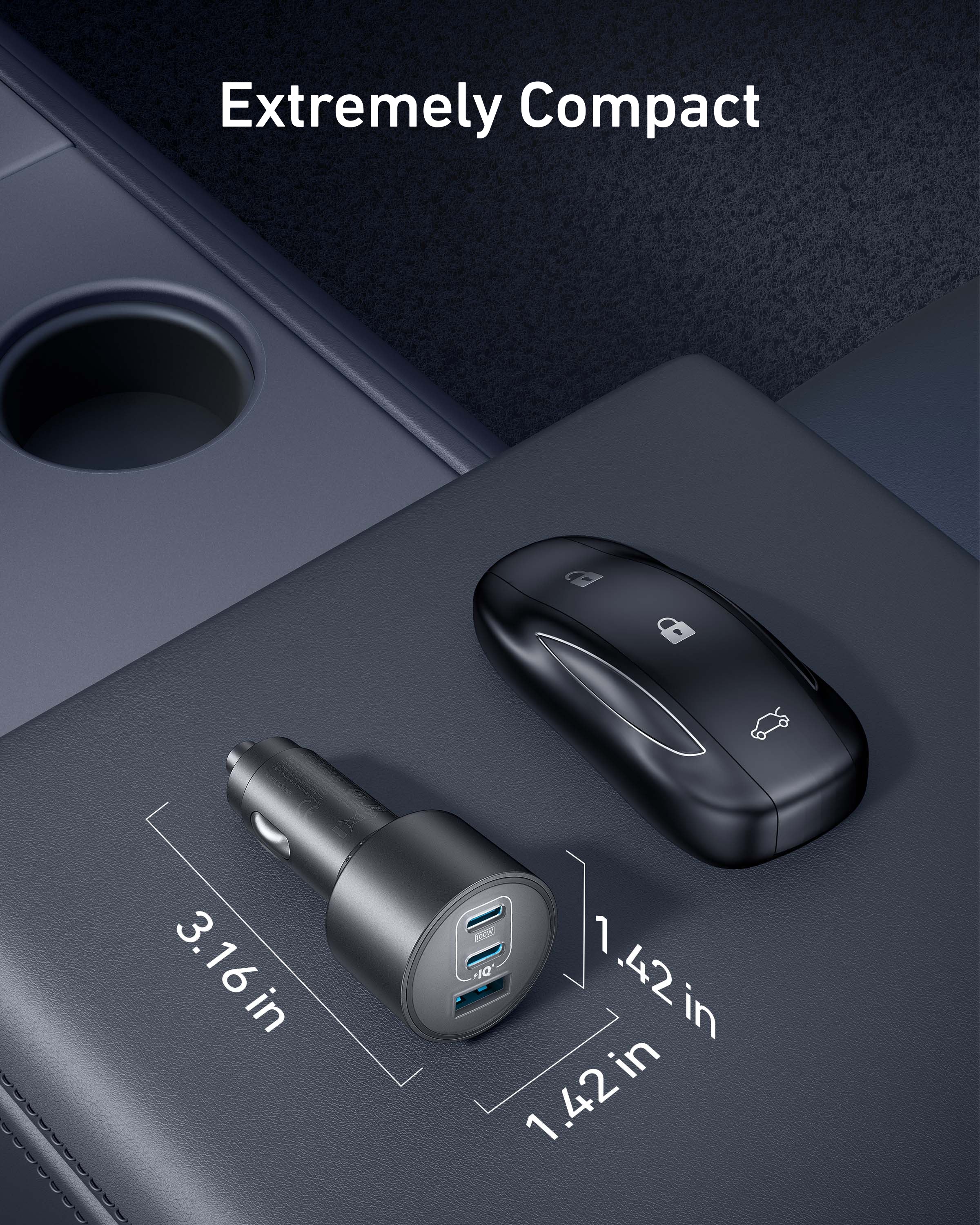 Anker ultra-compact car charger with 1.42 inch width for small size
