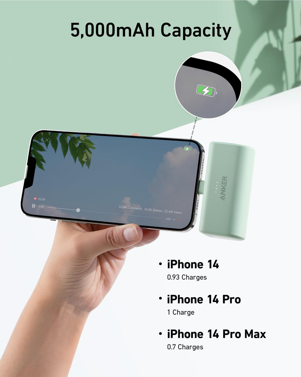 Anker portable charger with iPhone for fast 5000mAh charging