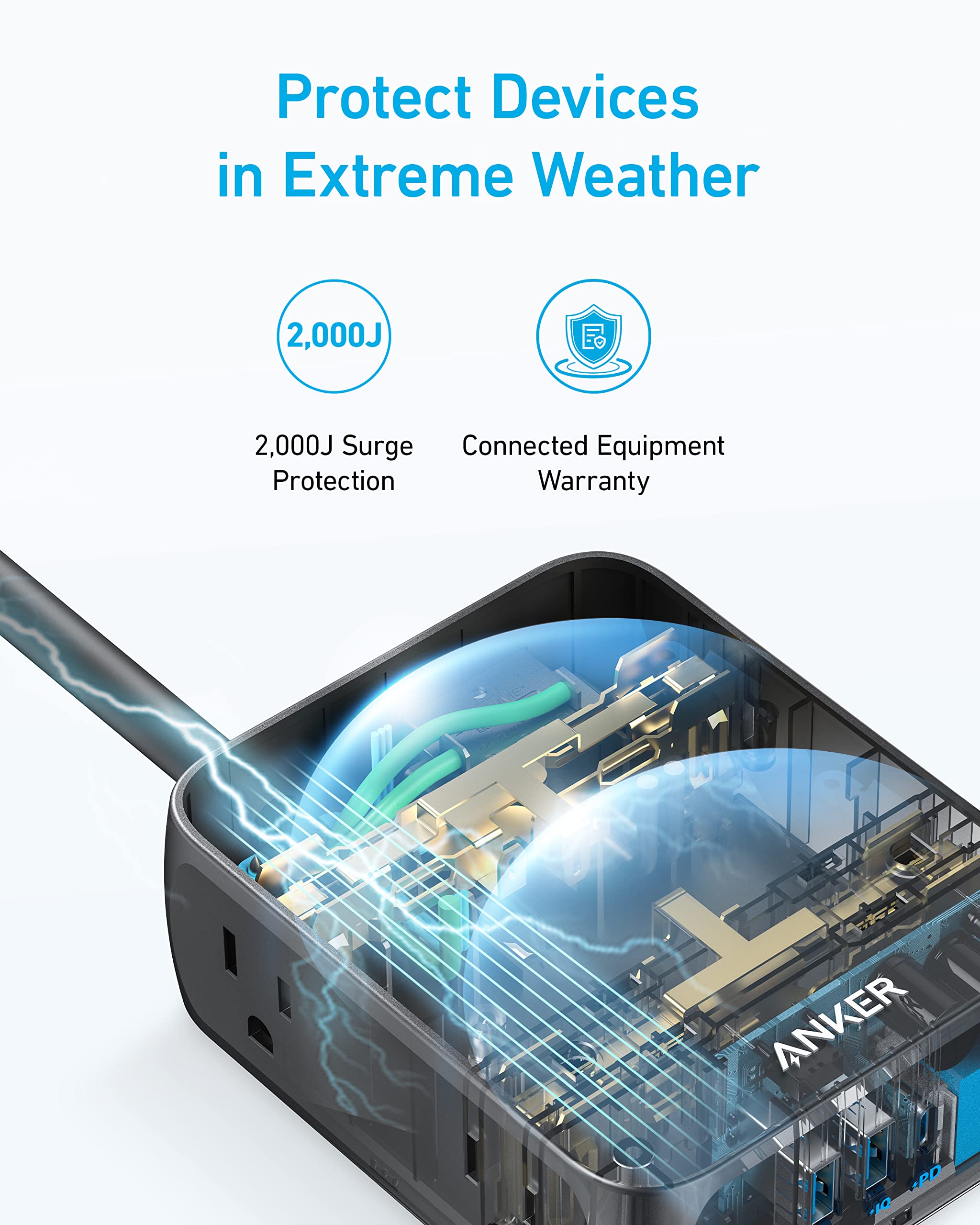 Anker charging station with 2000J surge protection for extreme weather