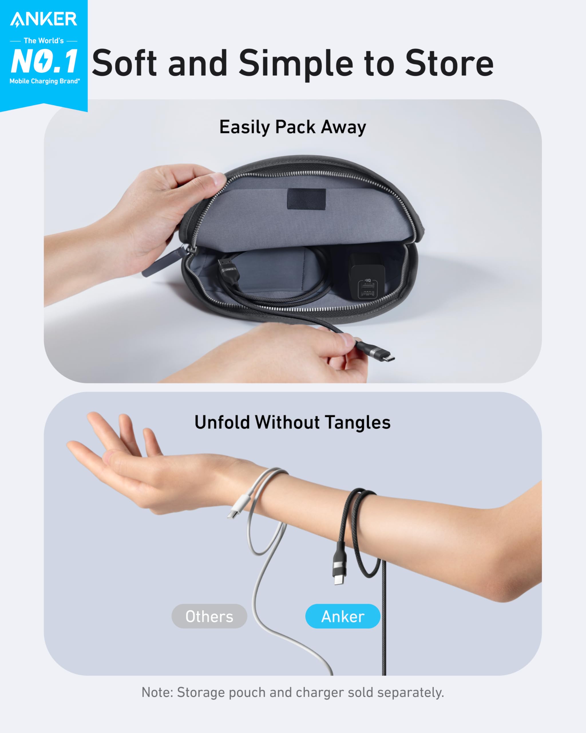Anker with pouch for easy storage and cable on wrist without tangles