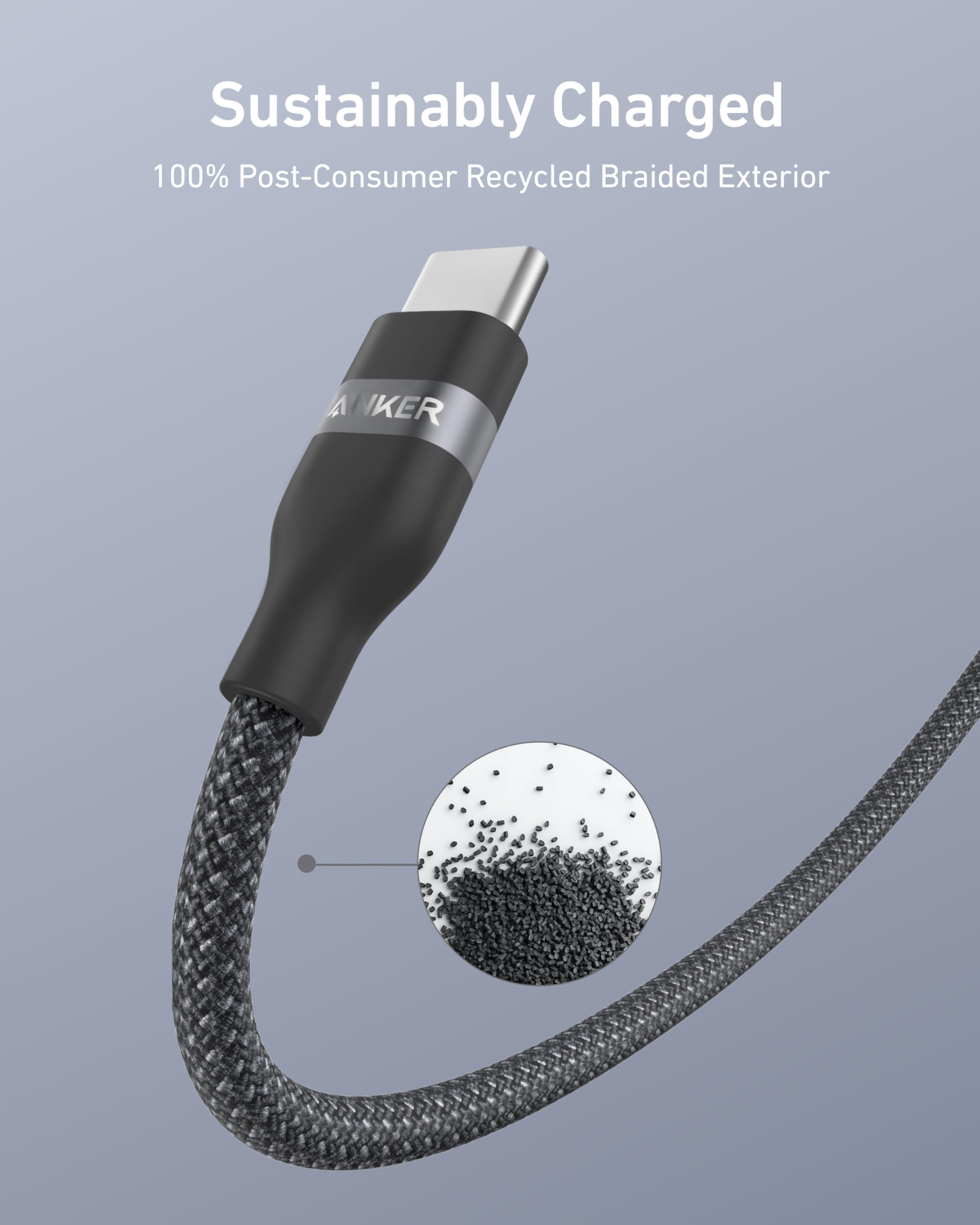 Anker cable with recycled braided exterior for sustainable Keyword