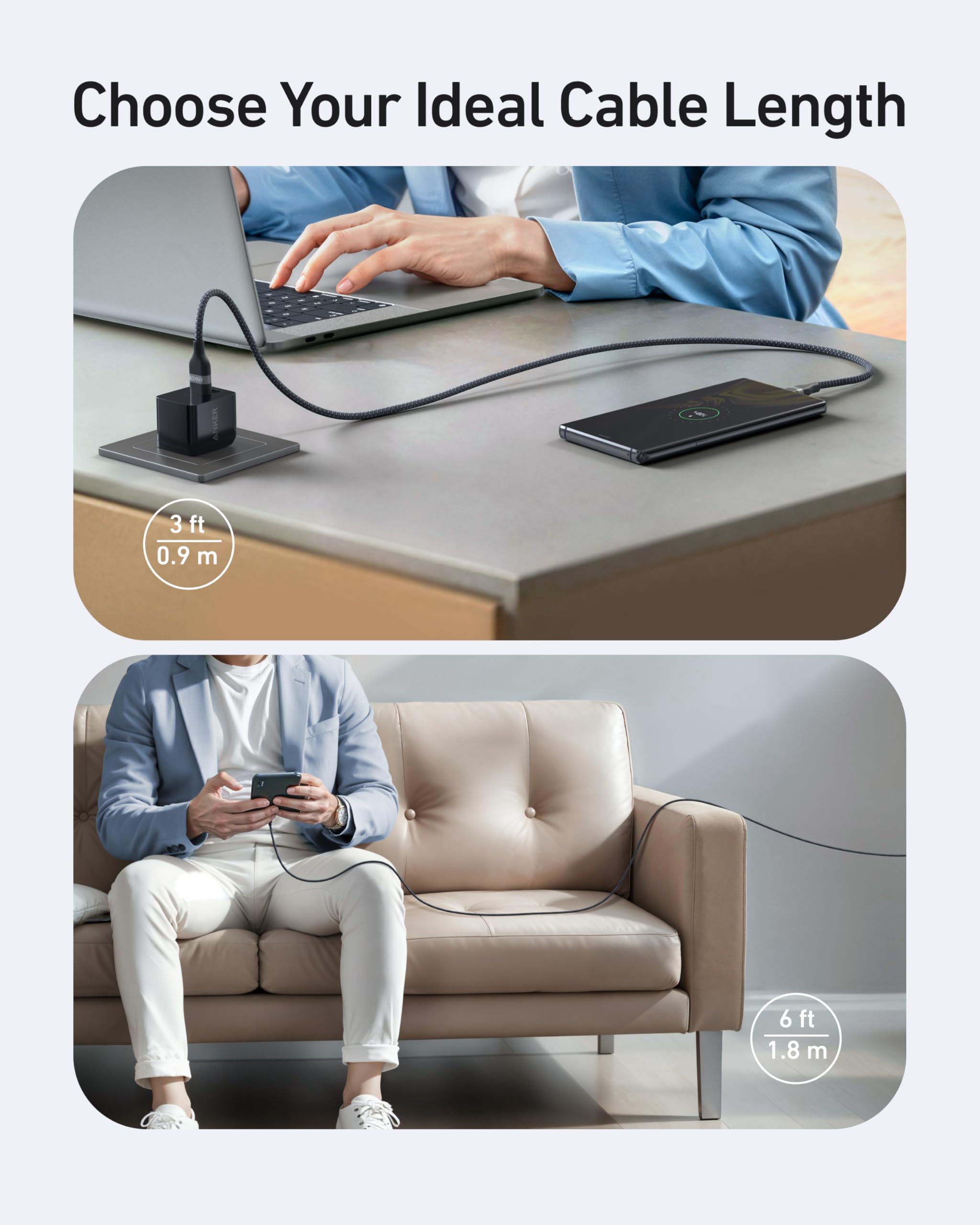 Anker cable with short and long length choices for charging