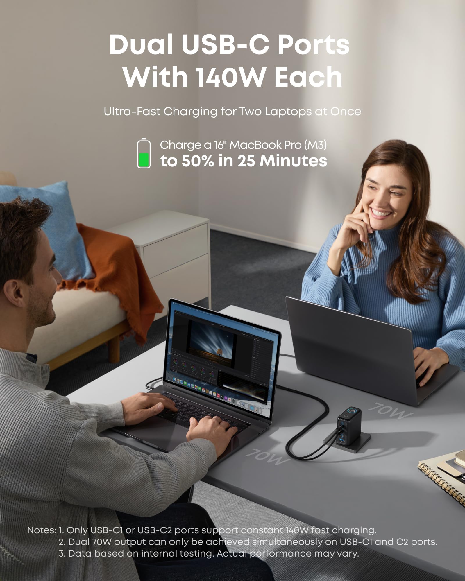 Anker with dual USB-C ports for charging two laptops