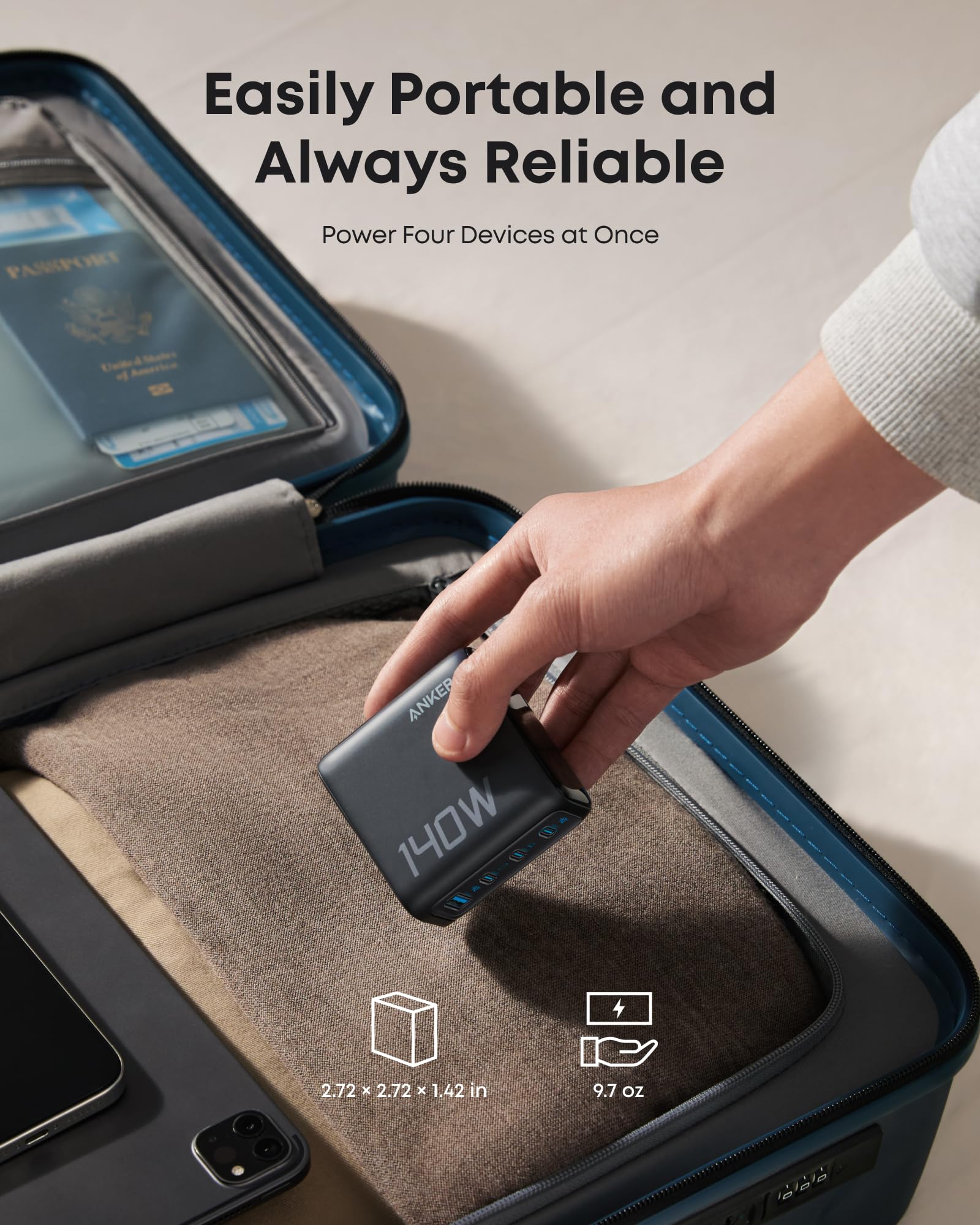 Anker 140W charger with compact size for travel