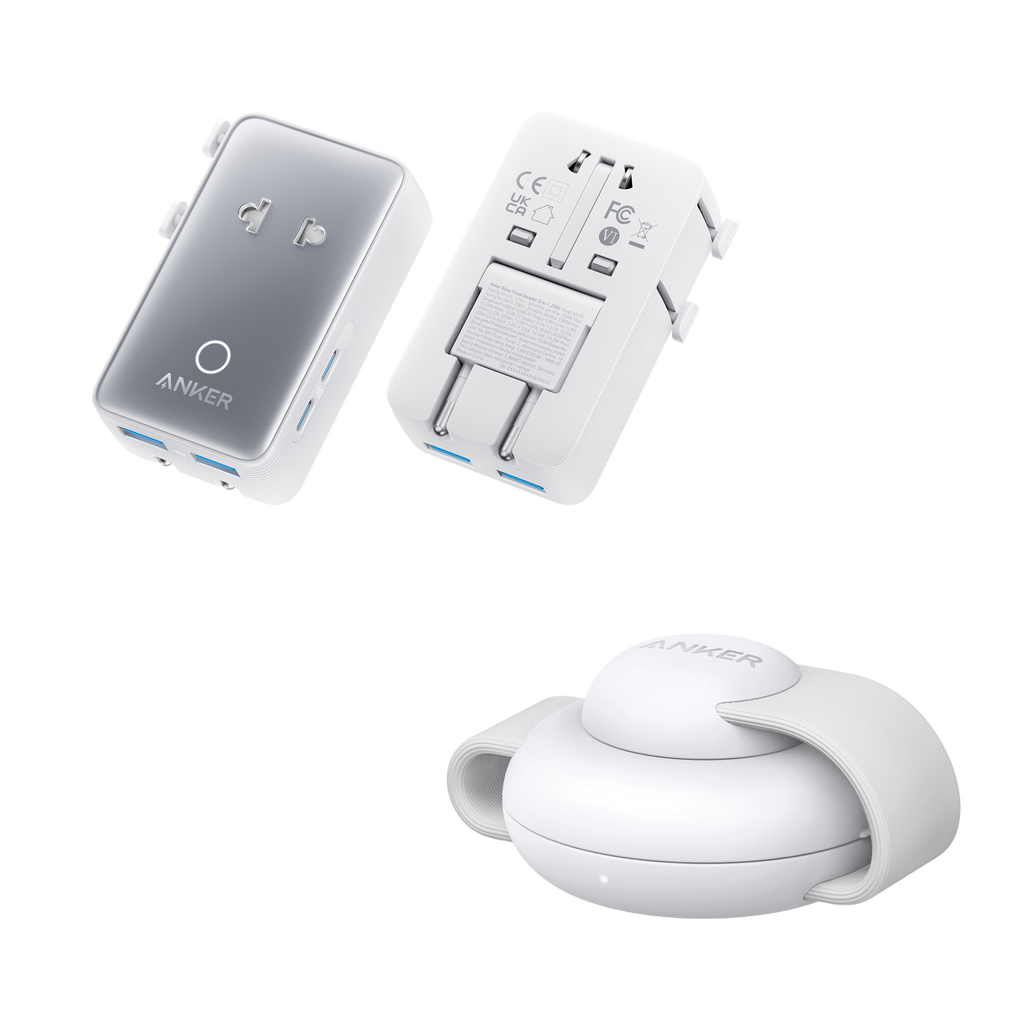 MagGo Wireless Charging Station (3-in-1, Foldable Pad) and Nano Travel Adapter (5-in-1, 20W, 1-Pack)