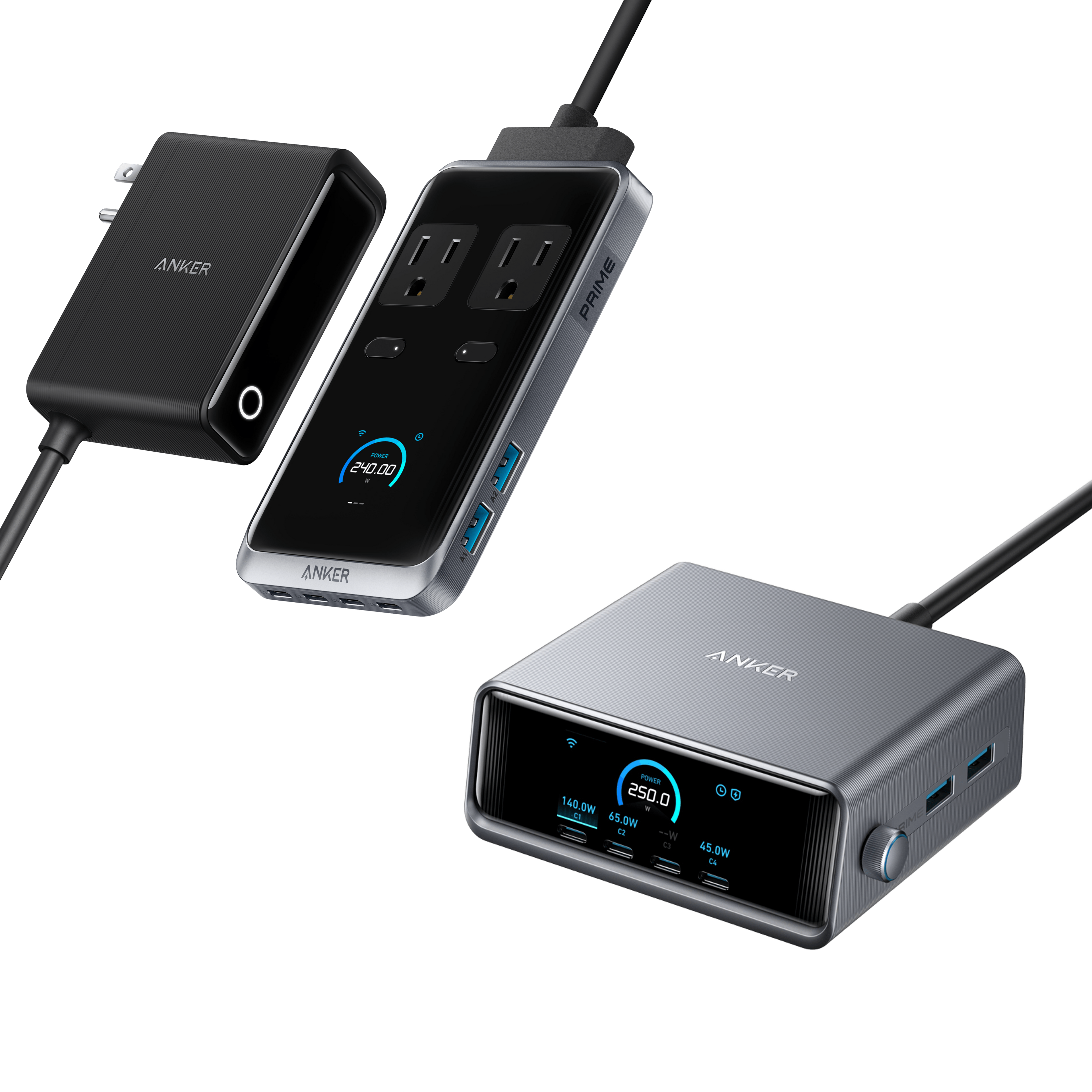 Prime Charger (250W, 6 Ports, GaNPrime) and Charging Station (8-in-1, 240W)