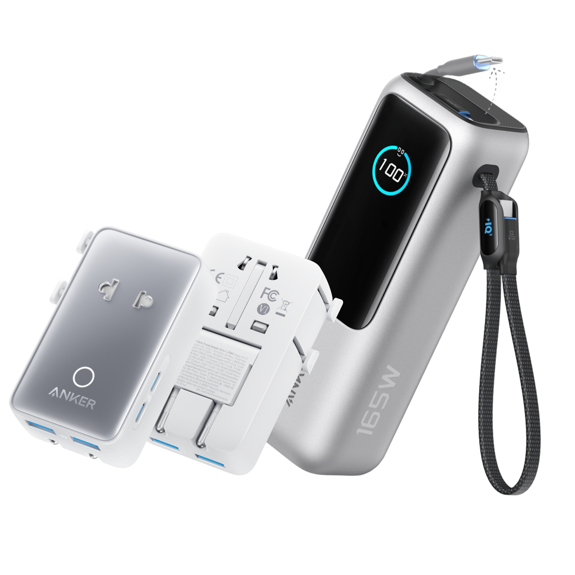 Laptop Power Bank (25K, 165W, Built-In and Retractable Cables)