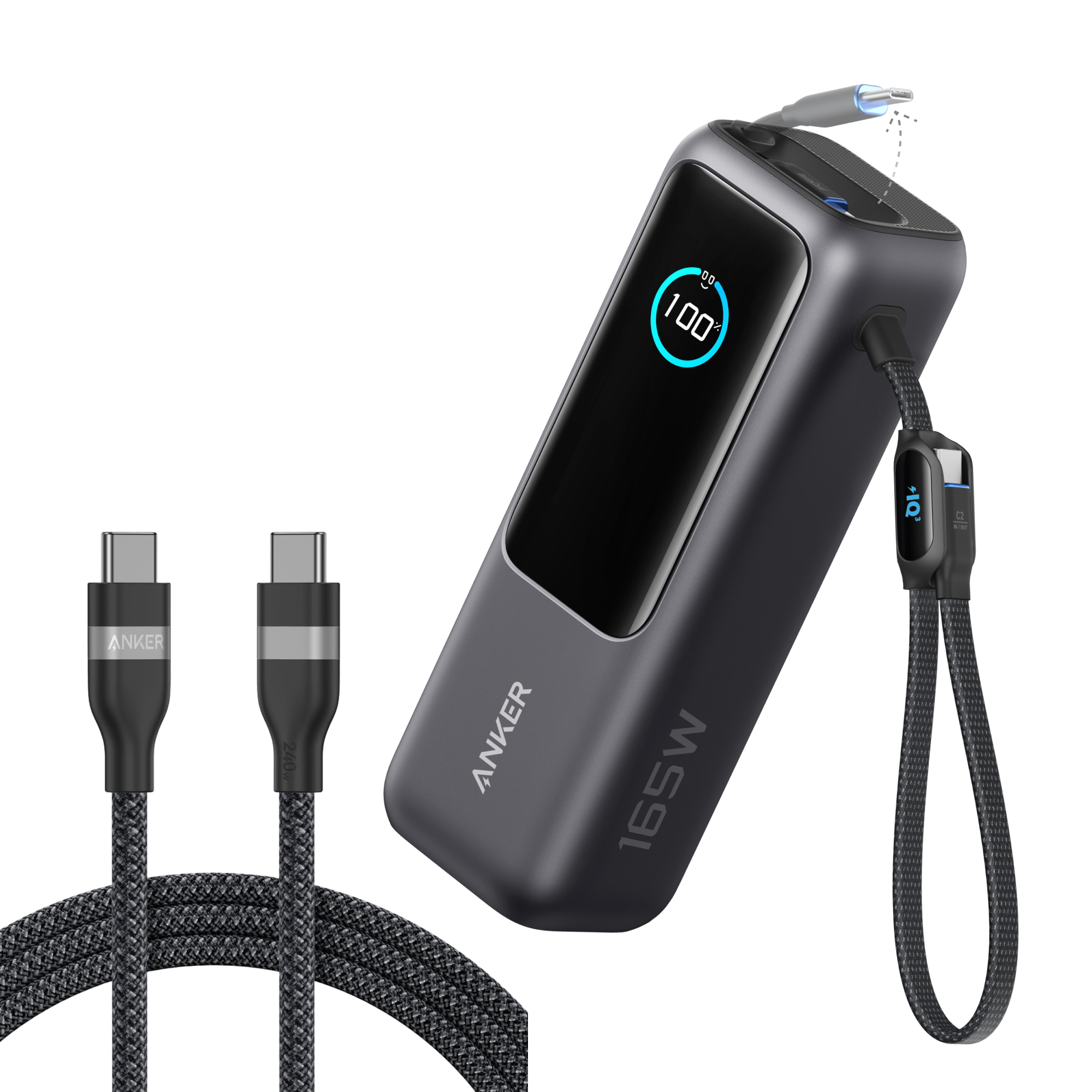 Laptop Power Bank (25K, 165W, Built-In and Retractable Cables)