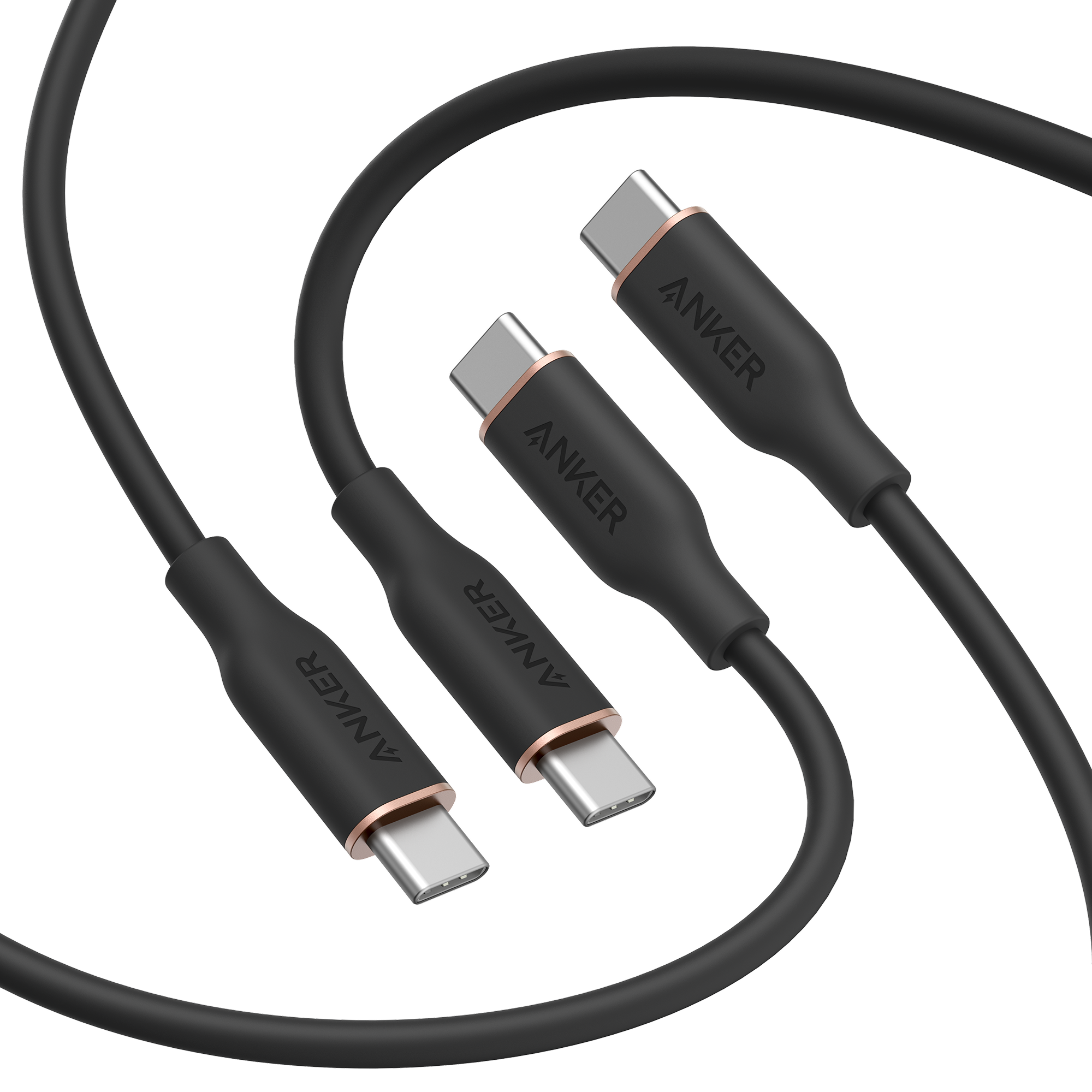 643 USB-C to USB-C Cable (Flow, Silicone, 240W, 2-Pack, Midnight Black)