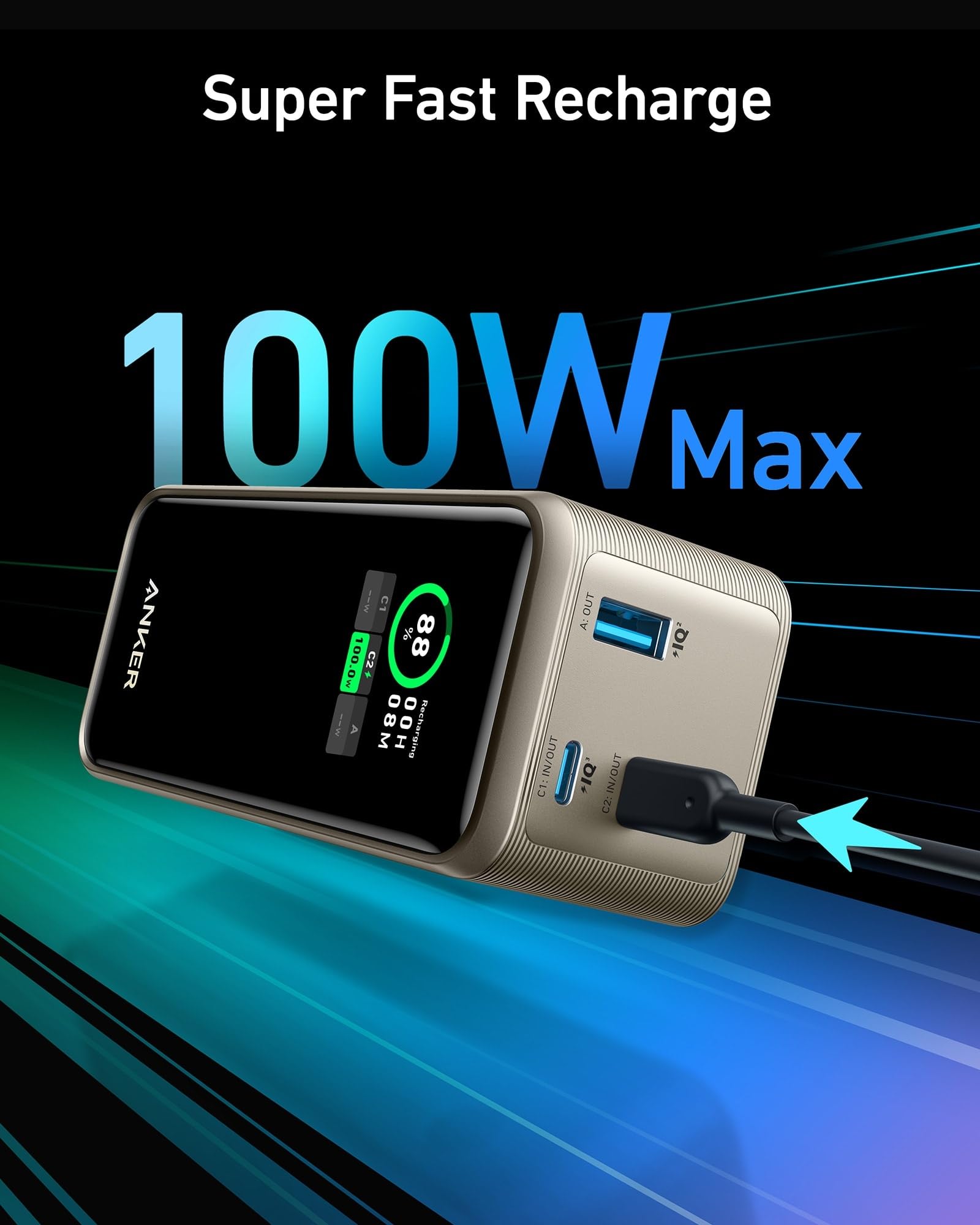 Anker charger with 100W output for super fast recharge