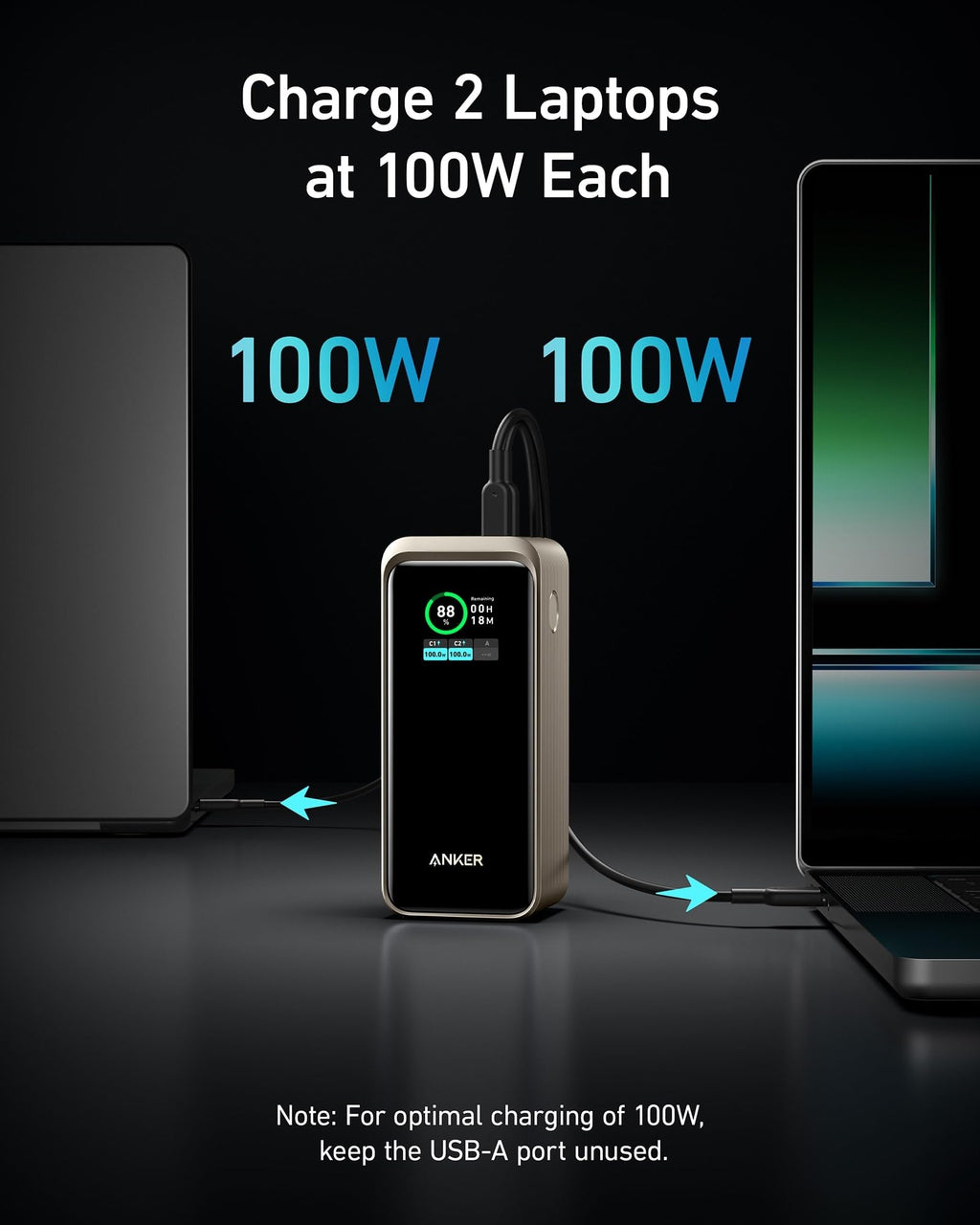 Anker power bank with dual 100W charging for laptop