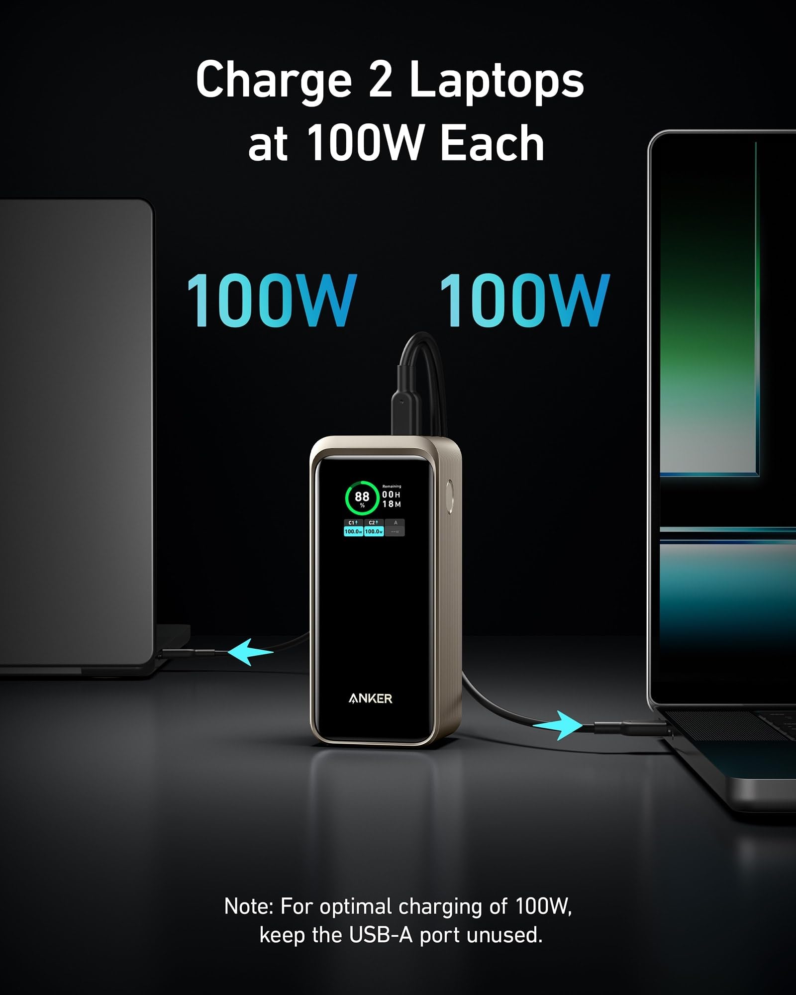Anker power bank with dual 100W charging for laptop
